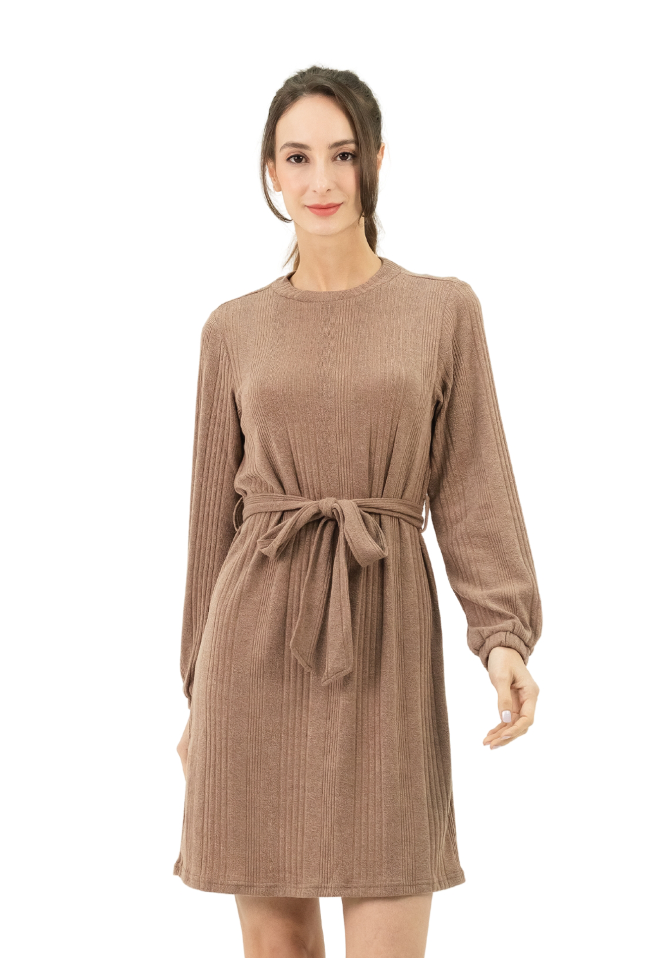 VOIR JEANS Rib Knit Tie Waist Midaxi Dress