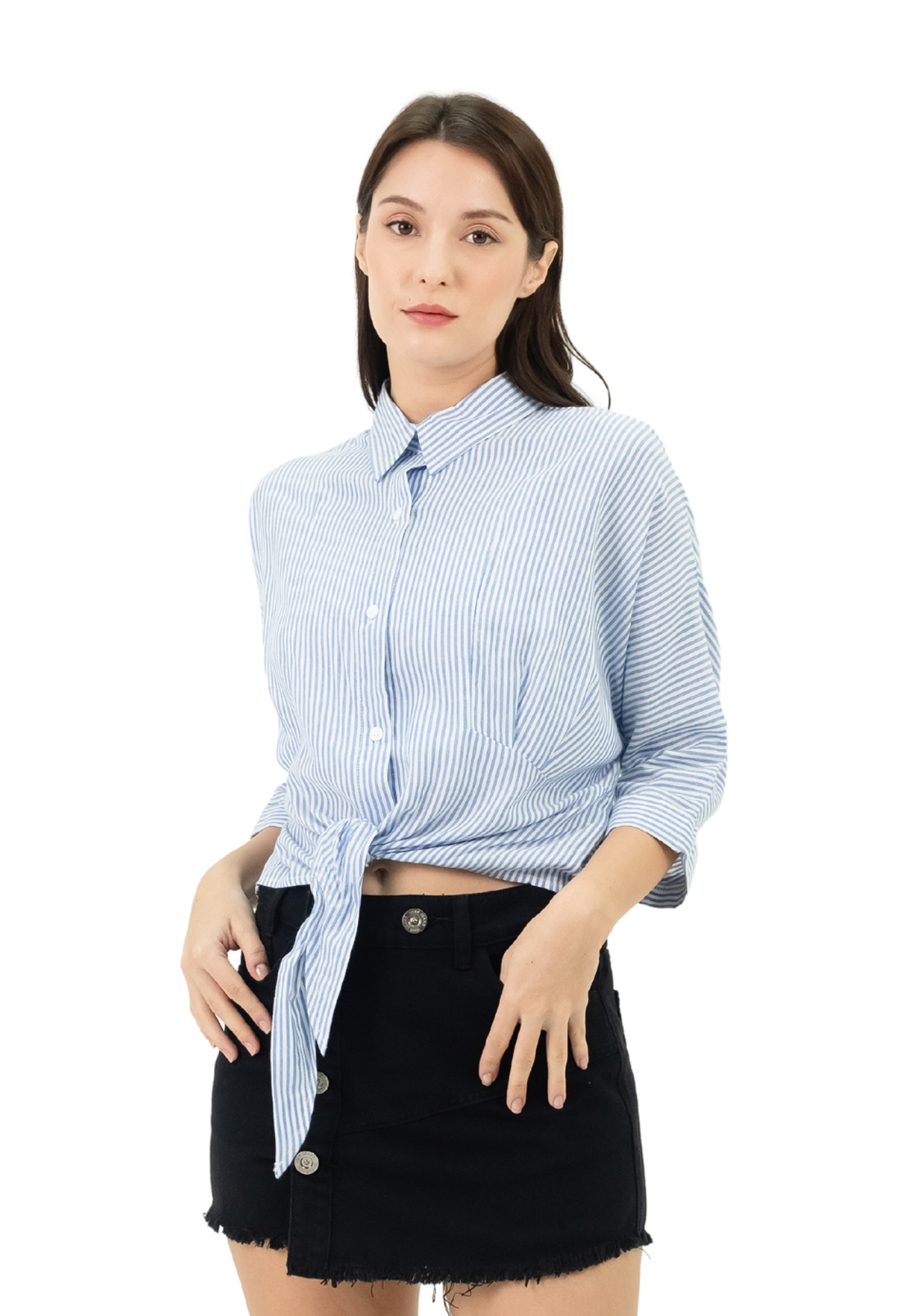 VOIR JEANS Striped Tie Front Top