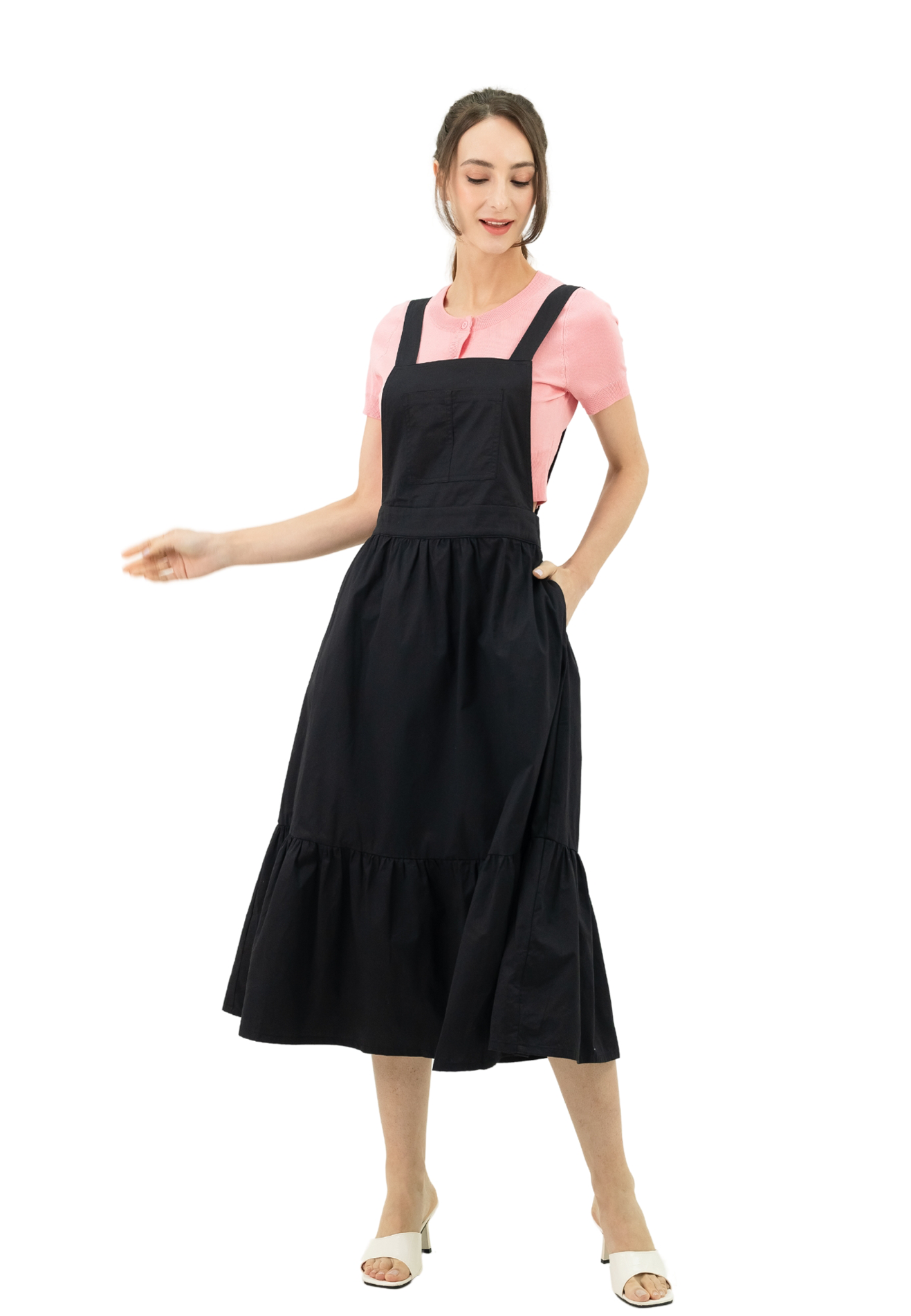 VOIR JEANS Pinafore Tiered Maxi Dress
