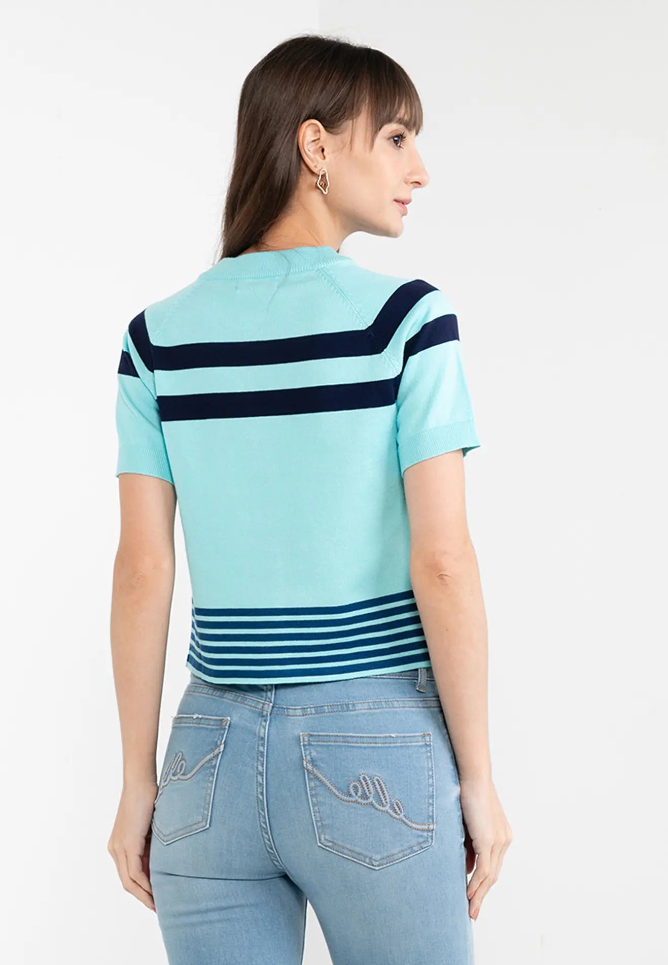 ELLE Apparel Striped Pattern Button Up Knit Top