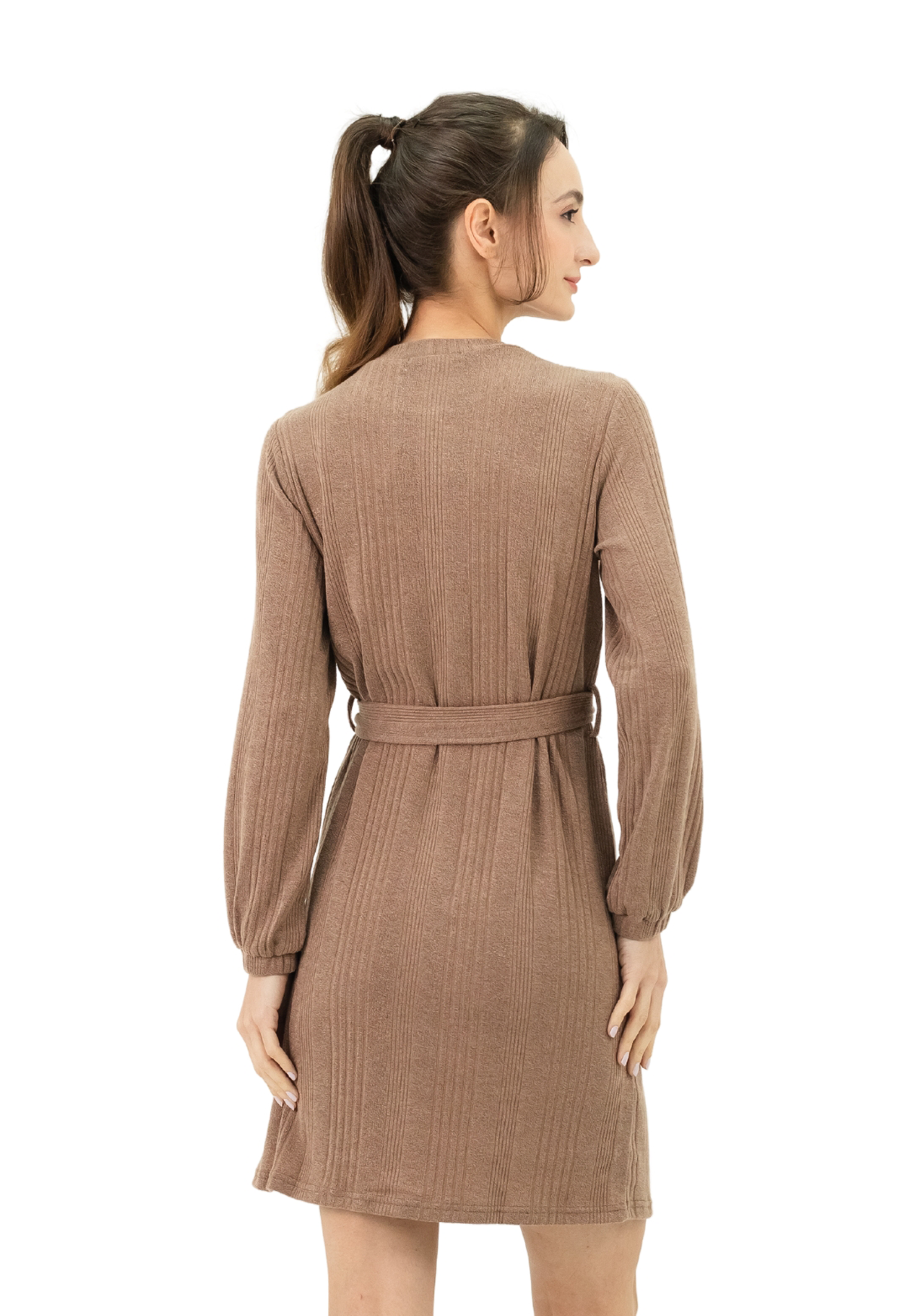 VOIR JEANS Rib Knit Tie Waist Midaxi Dress