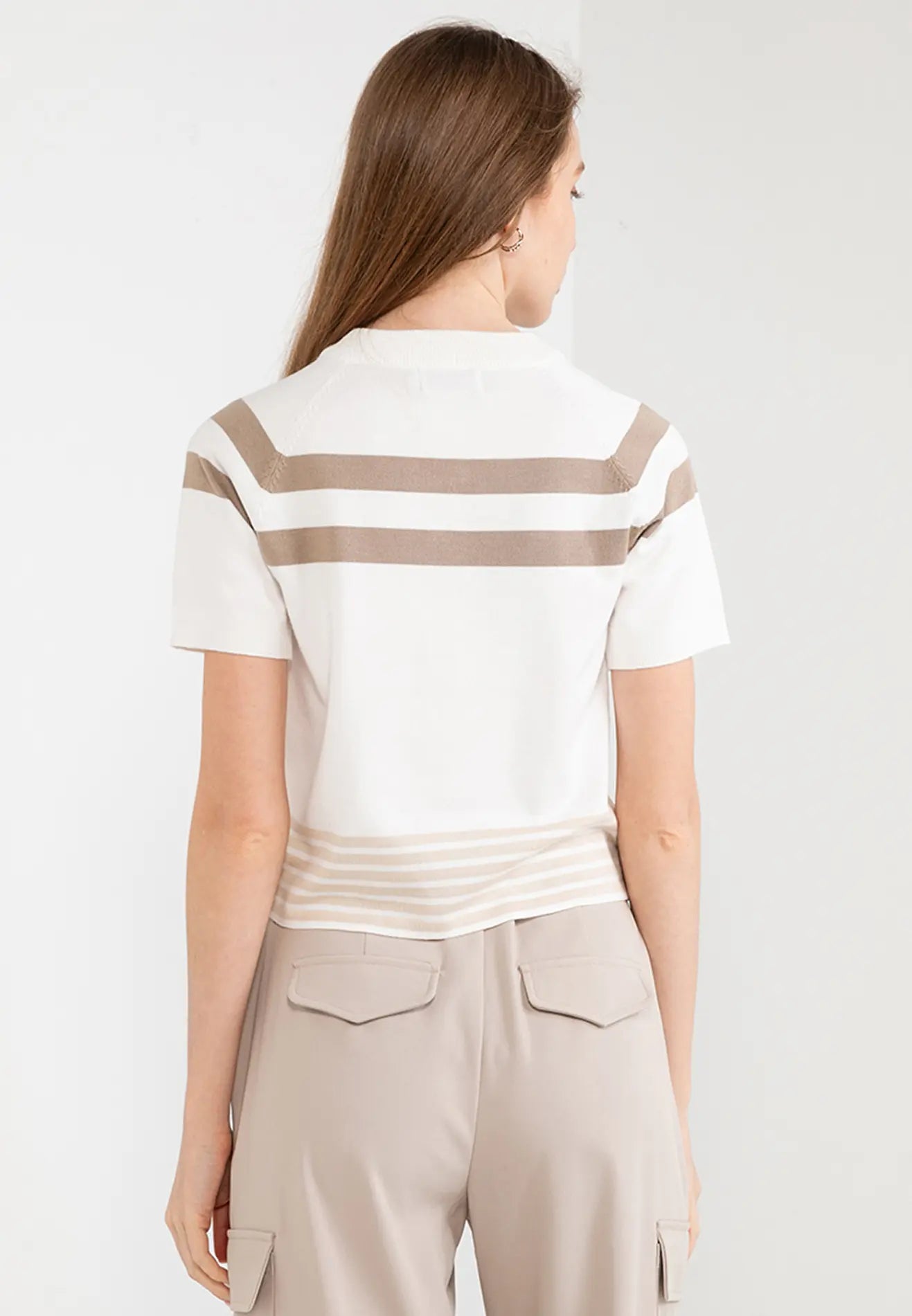 ELLE Apparel Striped Pattern Button Up Knit Top