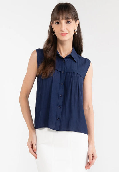 ELLE Apparel Classic Soft Sleeveless Button Up Top