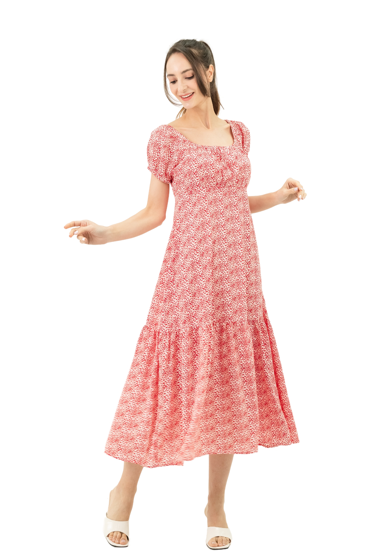 VOIR JEANS Ditsy Floral Print Midi Dress