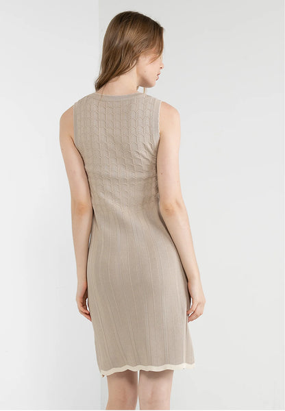 ELLE Apparel Scalloped Hemline & Details Knitted Midi Dress