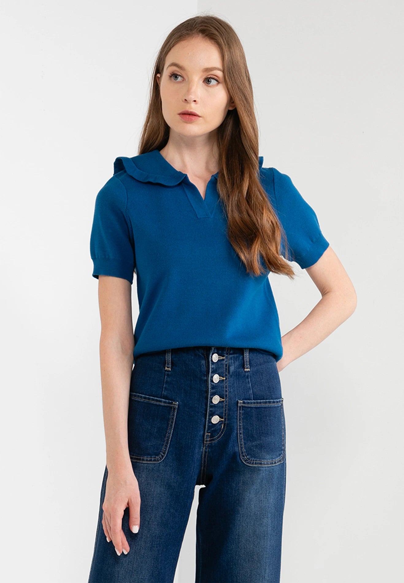 ELLE Apparel Ruffled Collar Knit Top