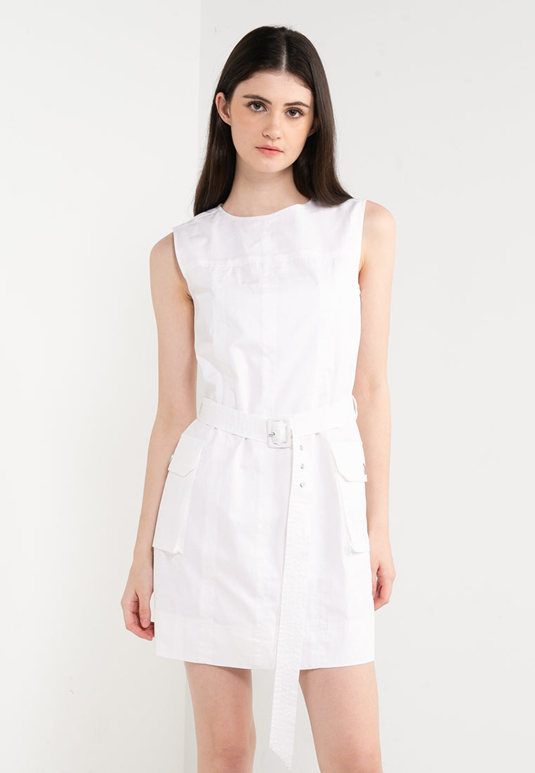 ELLE Leisure The Wonder Collection: Belted Zip Sleeveless Cargo Dress