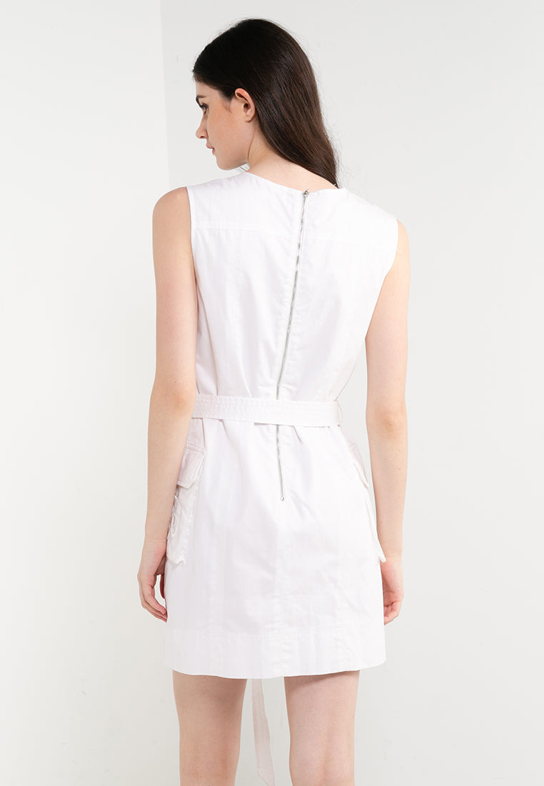 ELLE Leisure The Wonder Collection: Belted Zip Sleeveless Cargo Dress