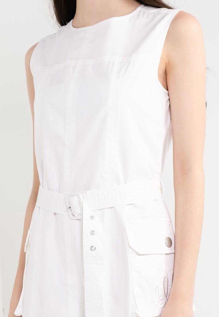 ELLE Leisure The Wonder Collection: Belted Zip Sleeveless Cargo Dress