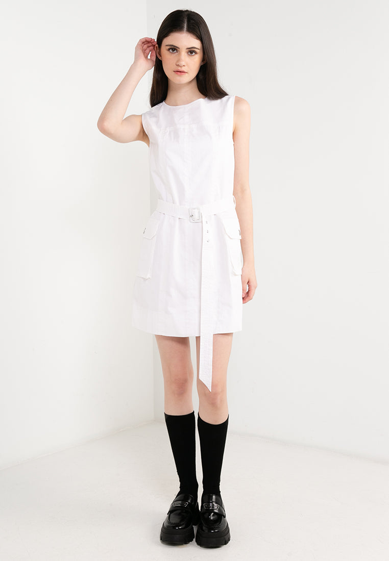 ELLE Leisure The Wonder Collection: Belted Zip Sleeveless Cargo Dress