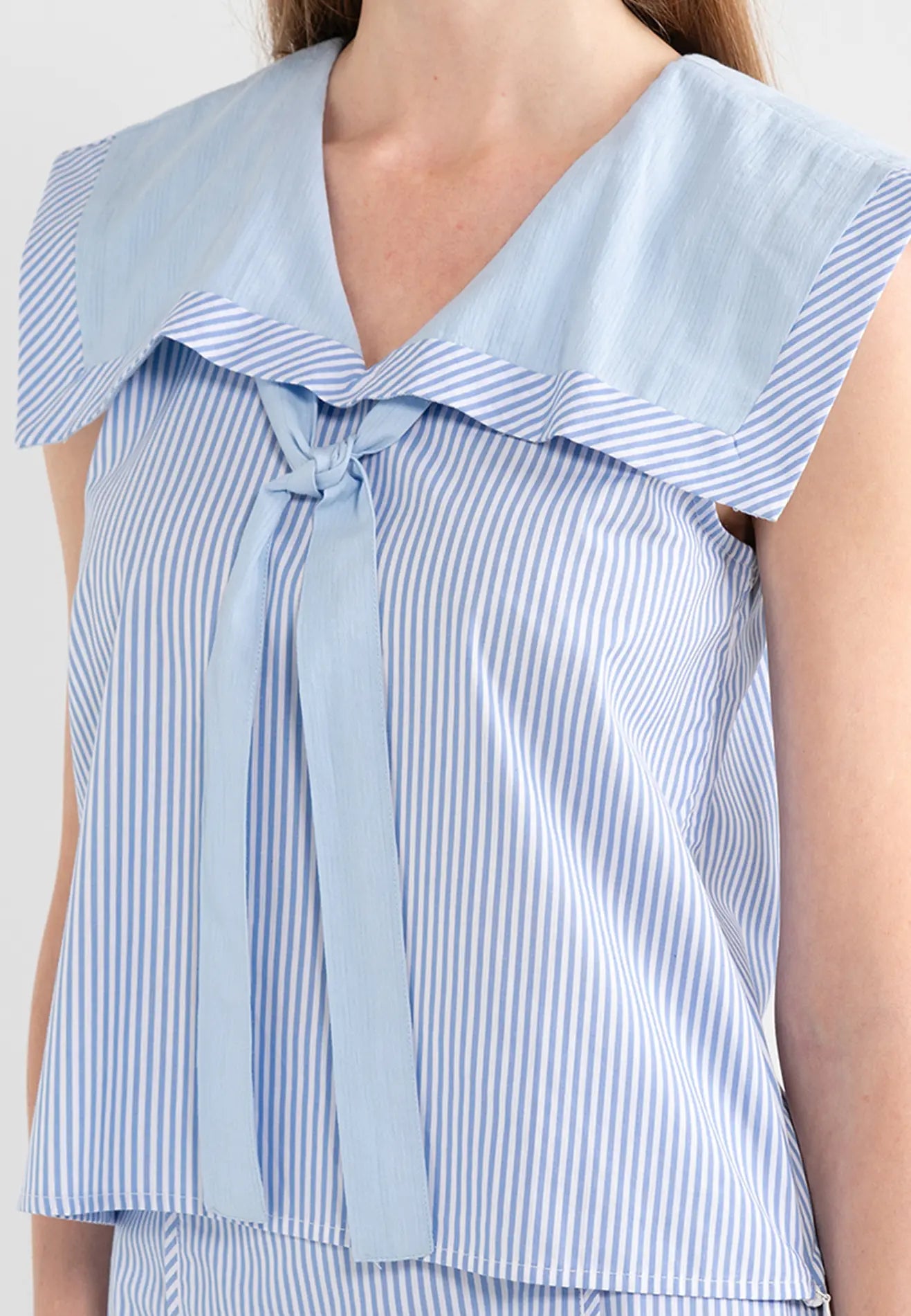 ELLE Apparel Sailor Collar Bow-Tie Striped Top
