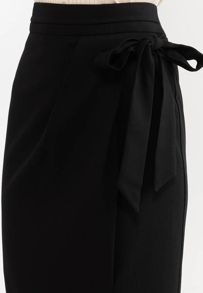 ELLE Apparel High Waisted Ribbon Tie Midi Skirt