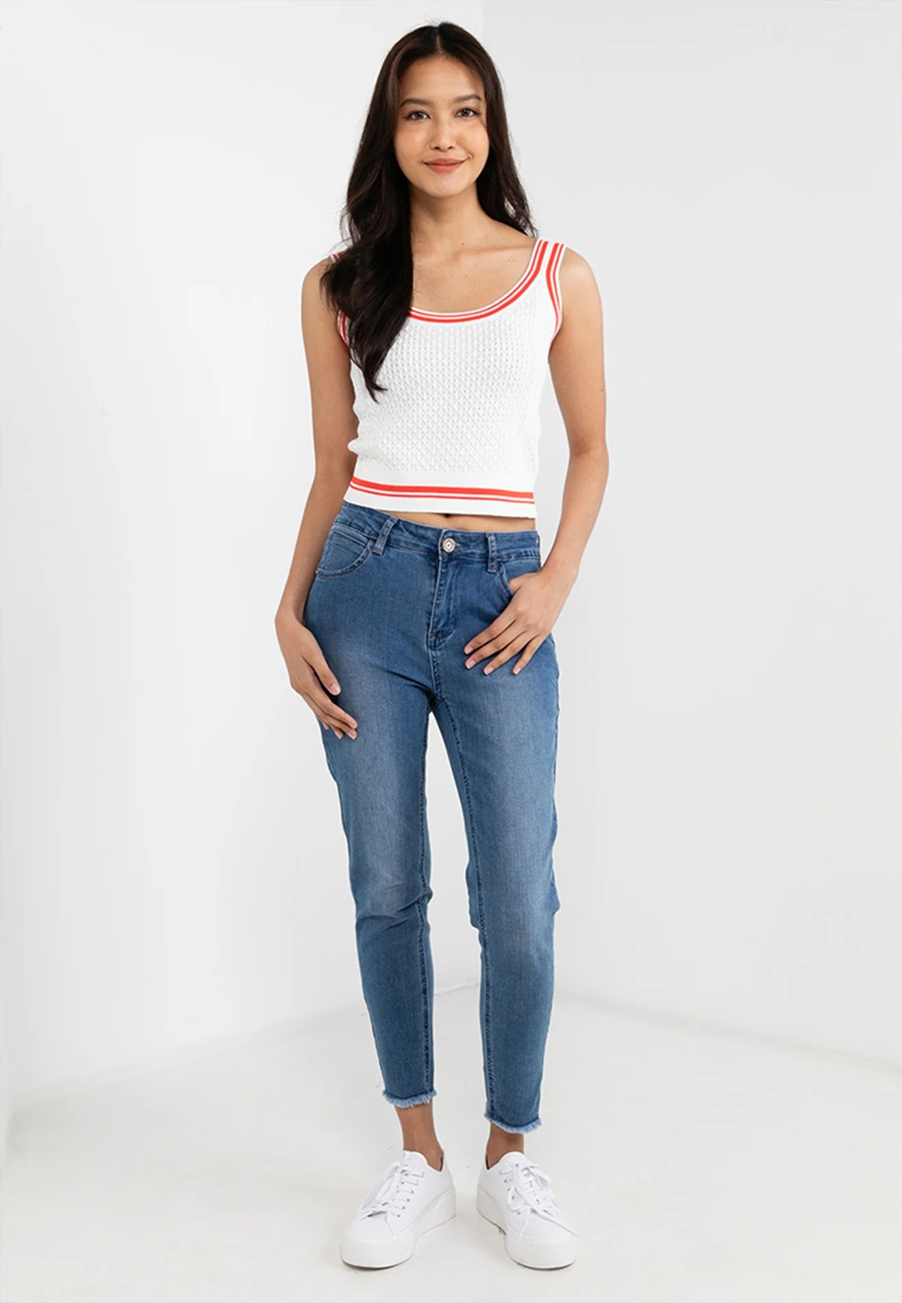 VOIR JEANS Sleeveless Striped Knit Top