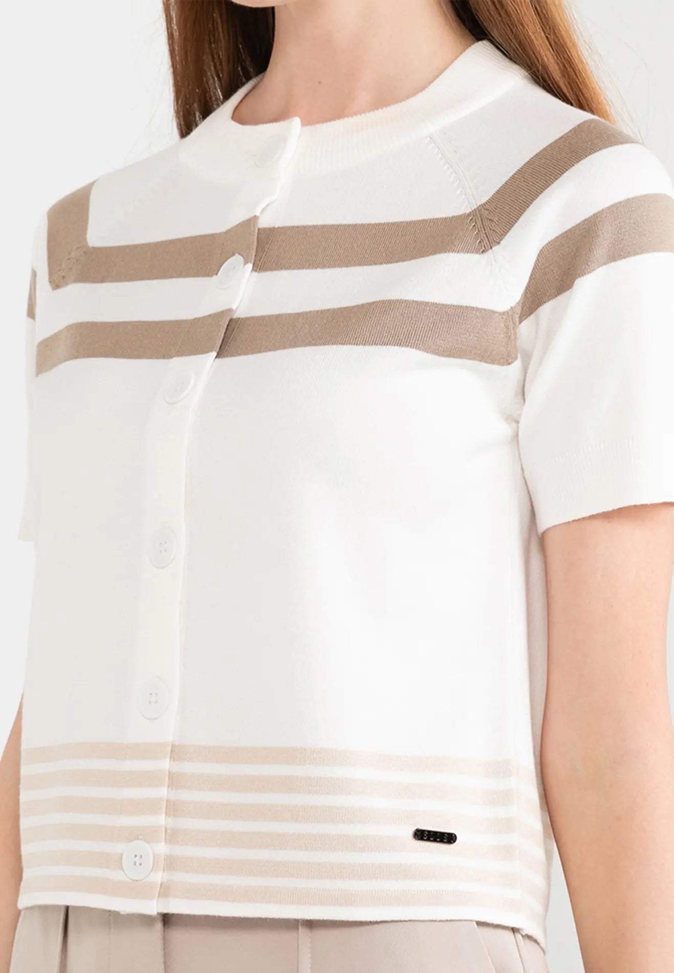 ELLE Apparel Striped Pattern Button Up Knit Top
