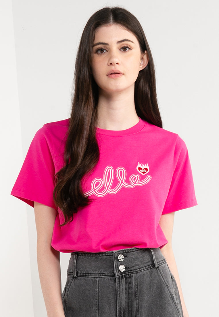 ELLE Leisure The Wonder Collection: Embroidered Logo Burning Love Badge Big Tee