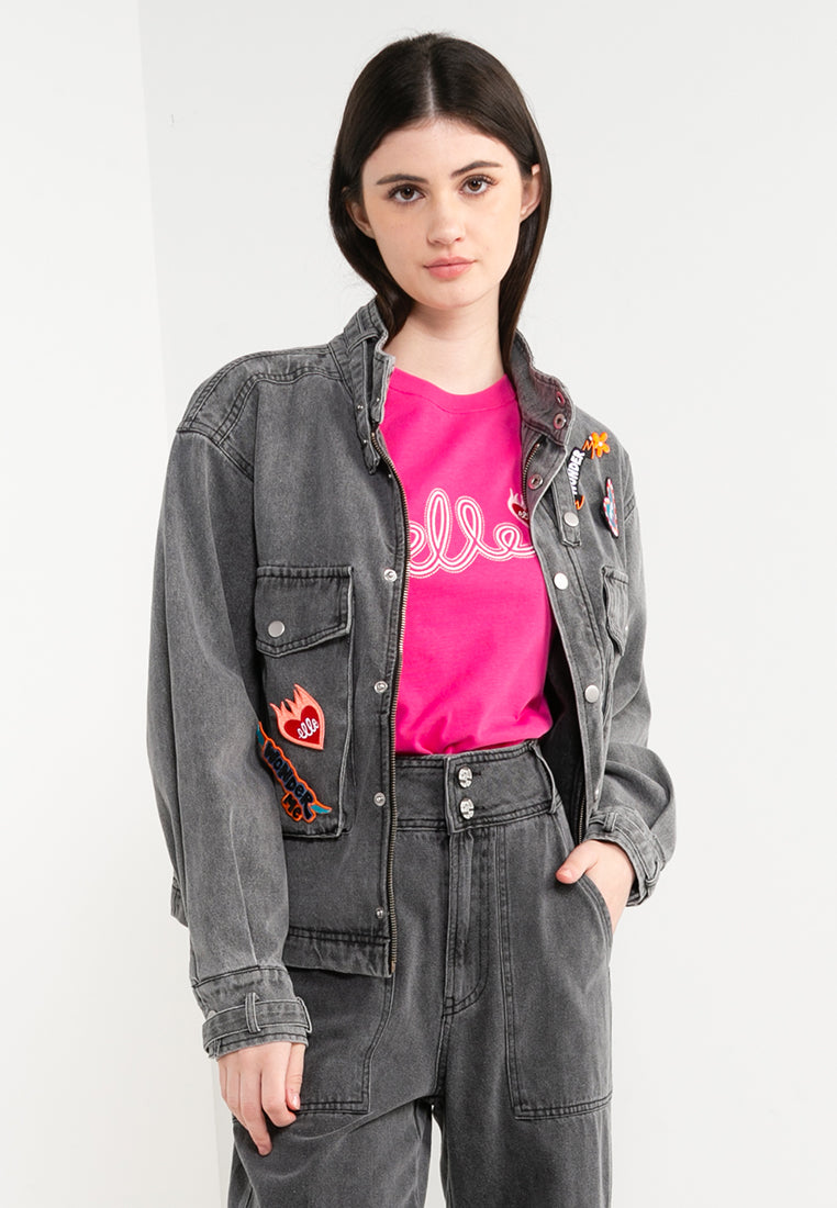 ELLE Leisure The Wonder Collection: Zip Button Denim Jacket with Badge