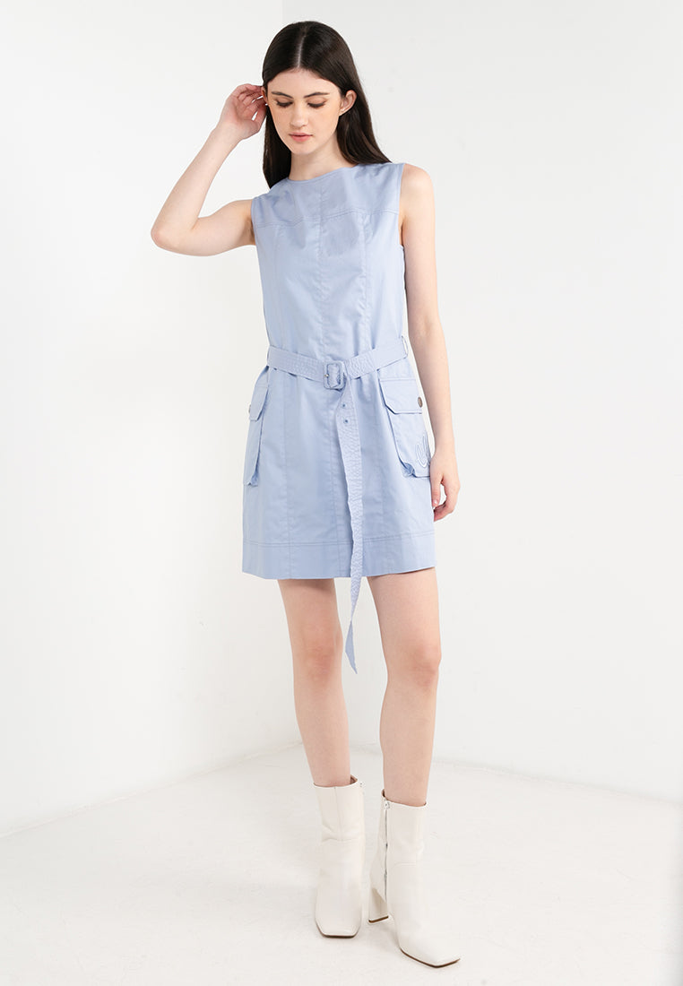 ELLE Leisure The Wonder Collection: Belted Zip Sleeveless Cargo Dress