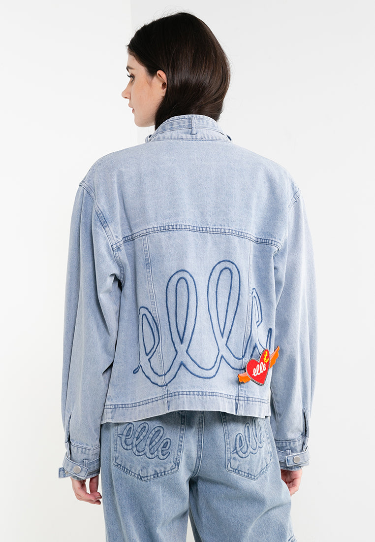 ELLE Leisure The Wonder Collection: Zip Button Denim Jacket with Badge