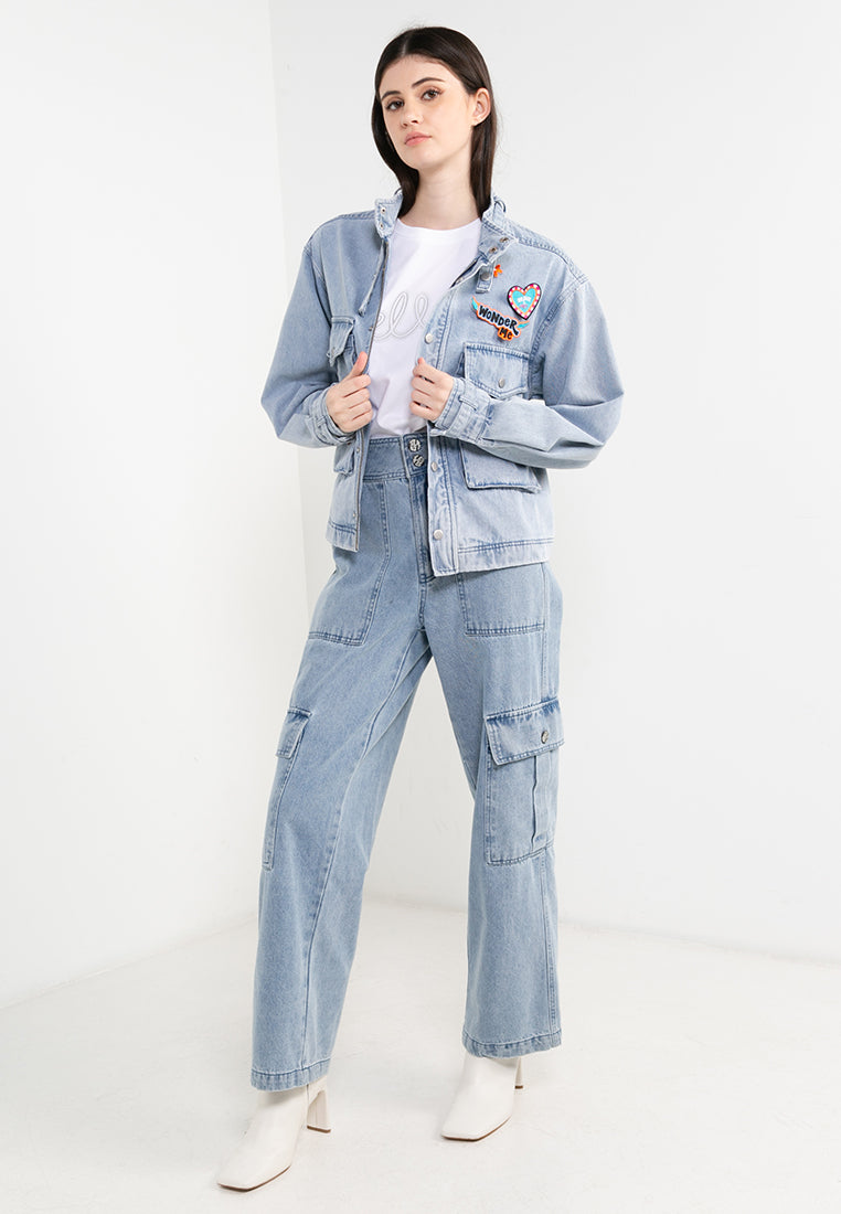 ELLE Leisure The Wonder Collection: Zip Button Denim Jacket with Badge