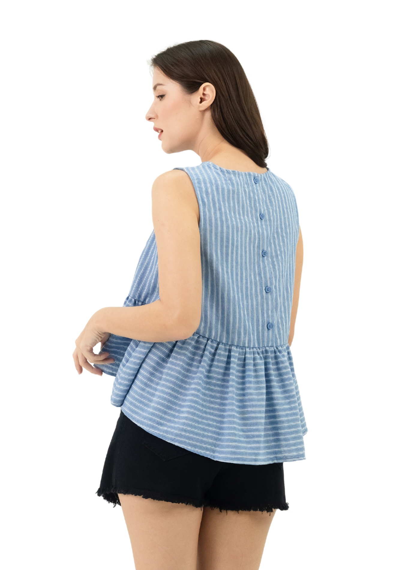 VOIR JEANS Striped Sleeveless Peplum Top