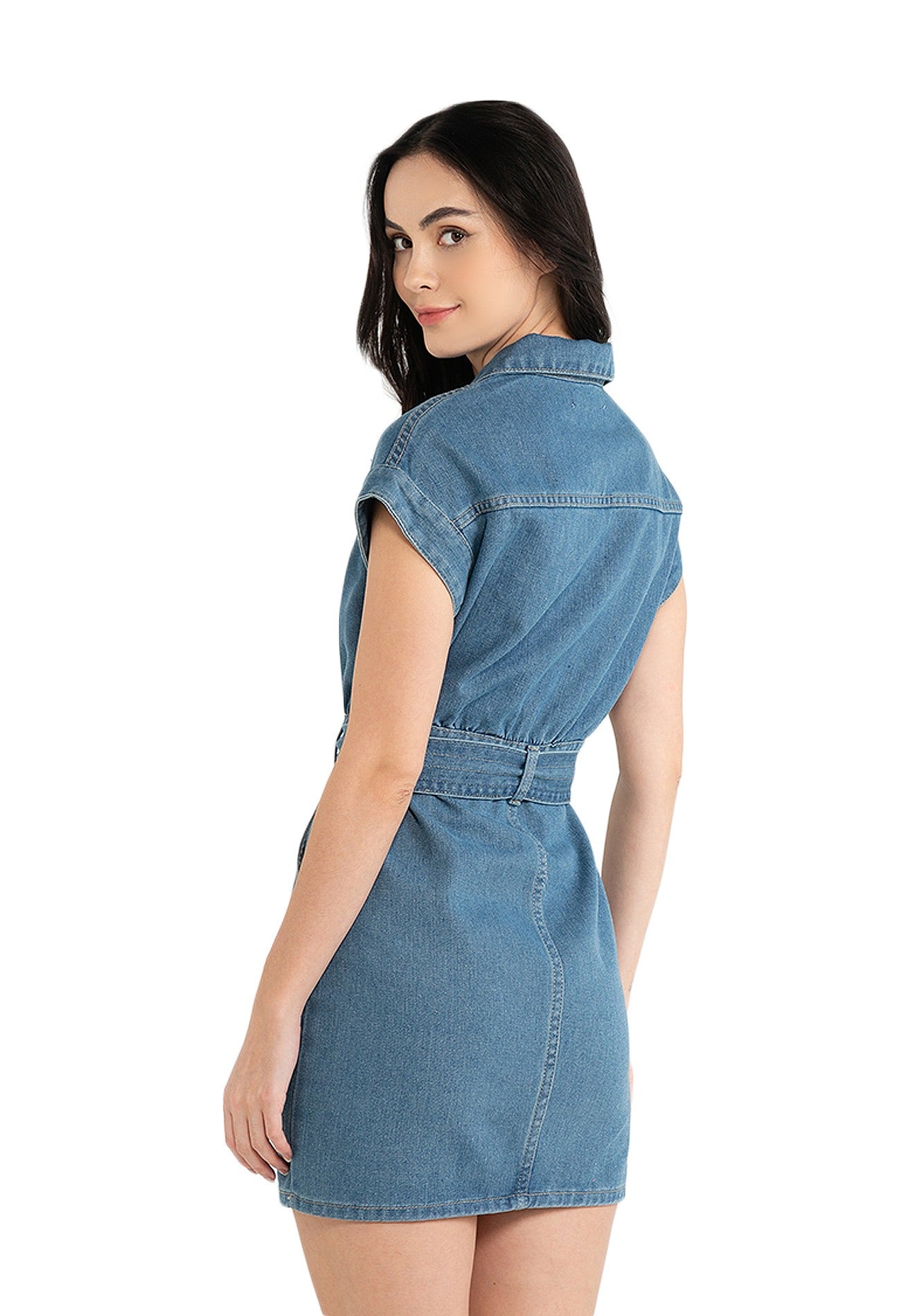VOIR JEANS Button Down Belted Shirt Denim Dress