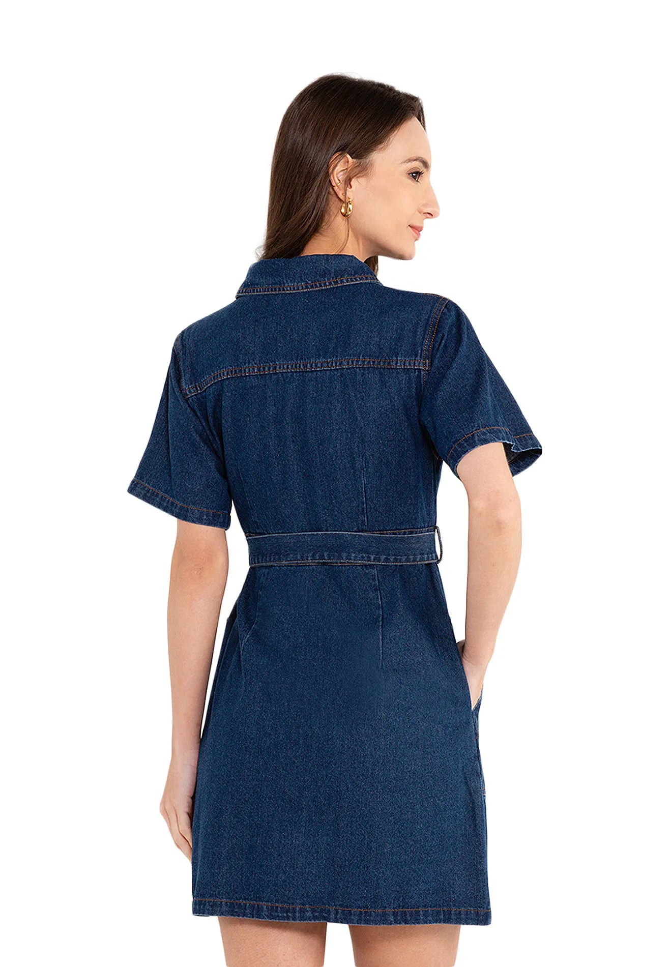 ELLE Apparel Denim Belted Dress