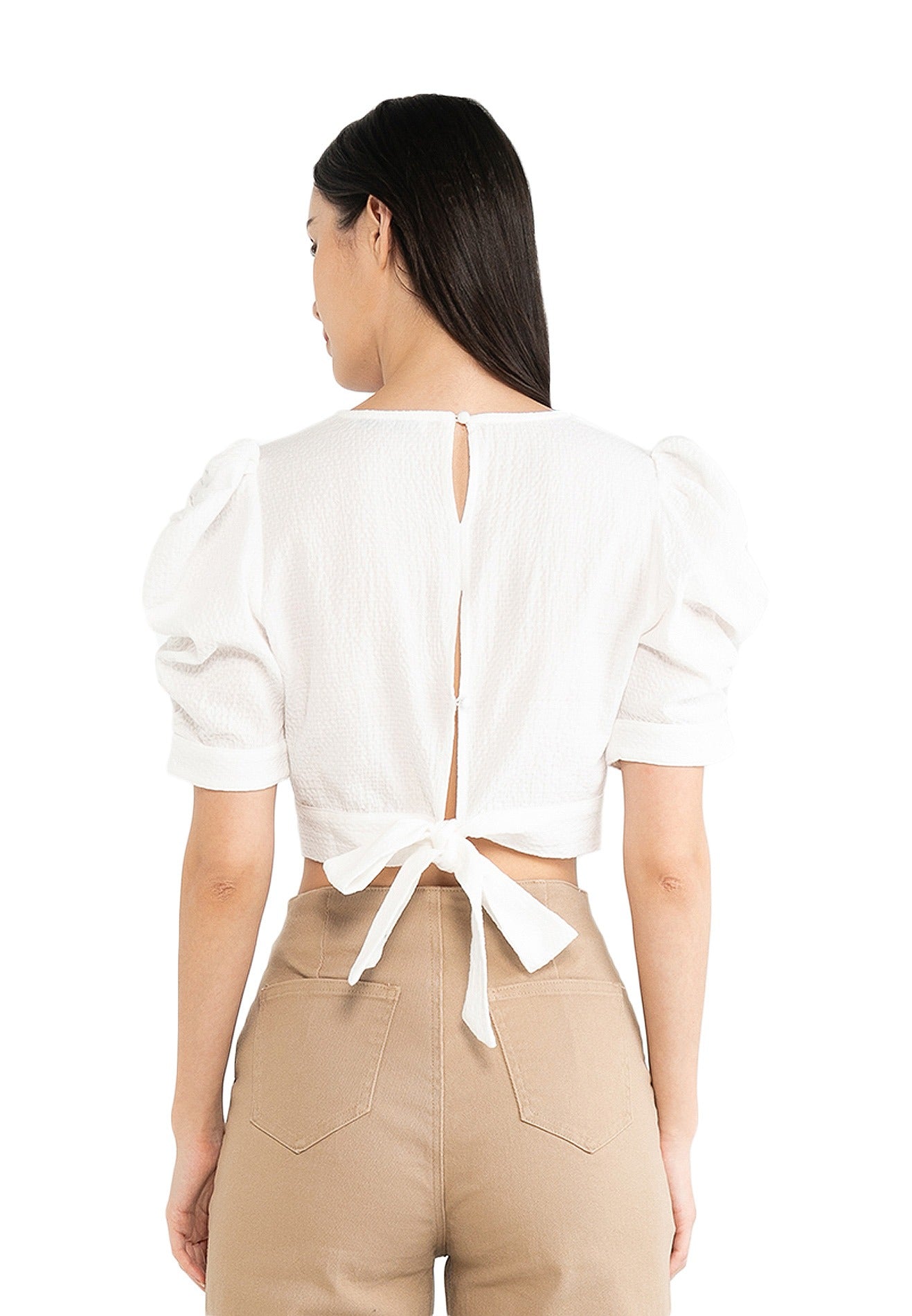 VOIR JEANS Puff Sleeves Buttoned Back Top