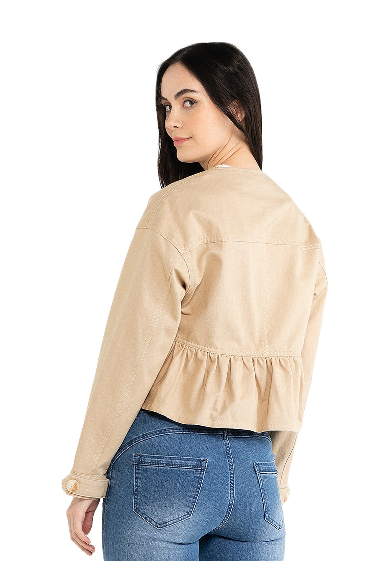 VOIR JEANS Flap Pocket Ruffle Hemline Jacket