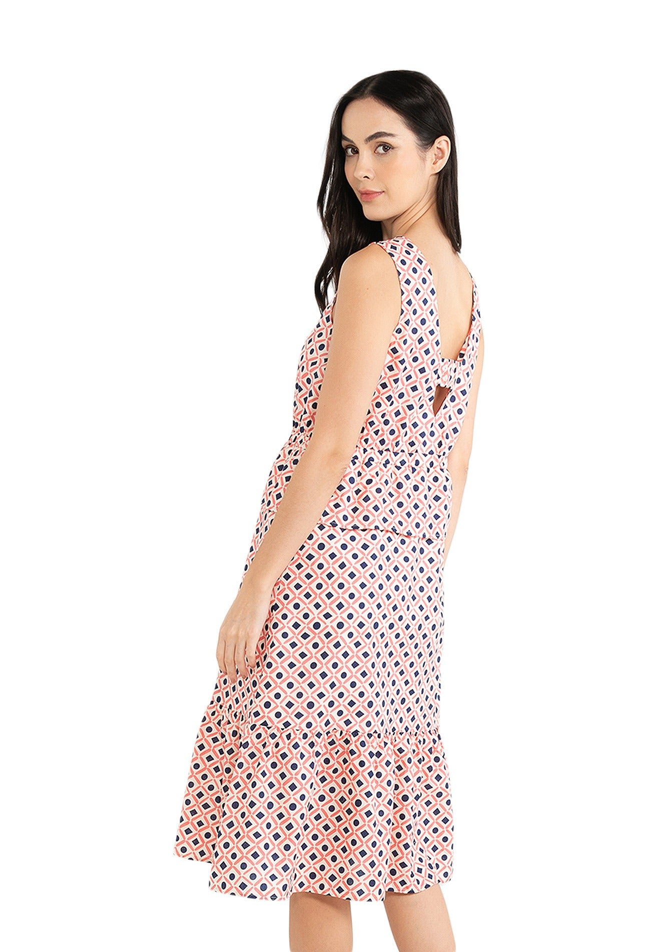 VOIR JEANS Geo Print Sleeveless Tiered Dress