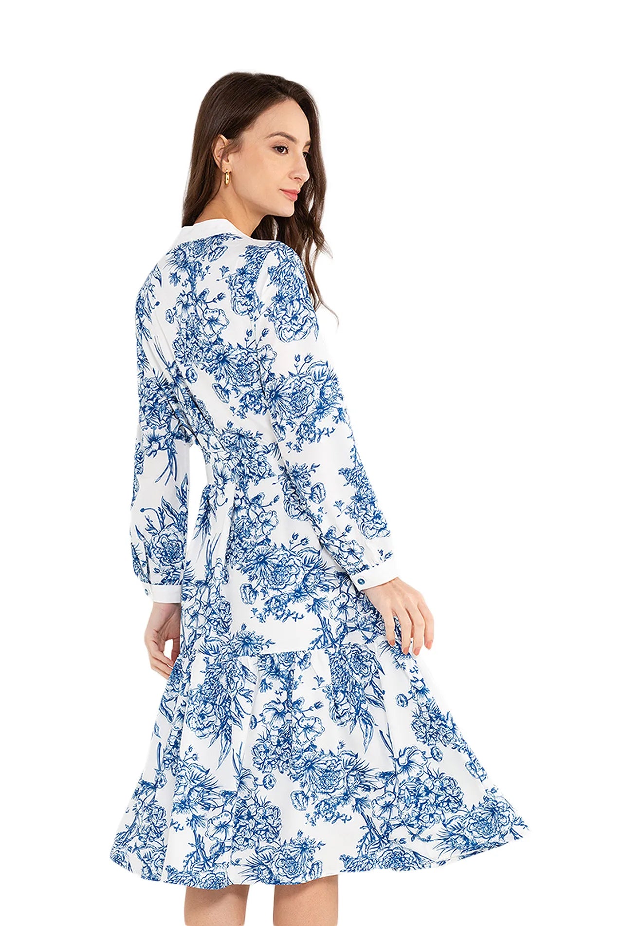 ELLE Apparel Floral Printed Ruffle Hem Belted Dress
