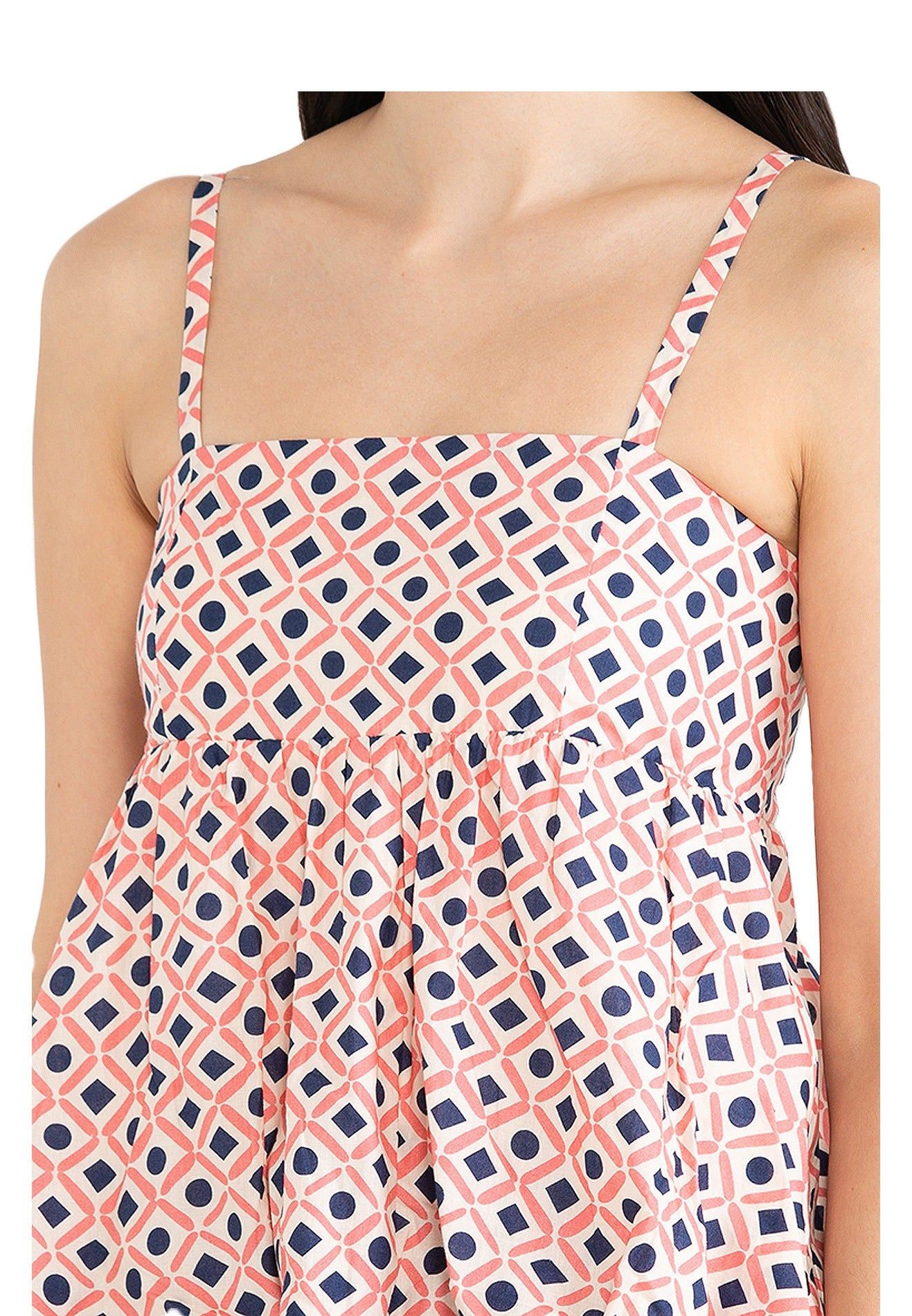 VOIR JEANS Geometric Print Sleeveless Puffy Hemline Top