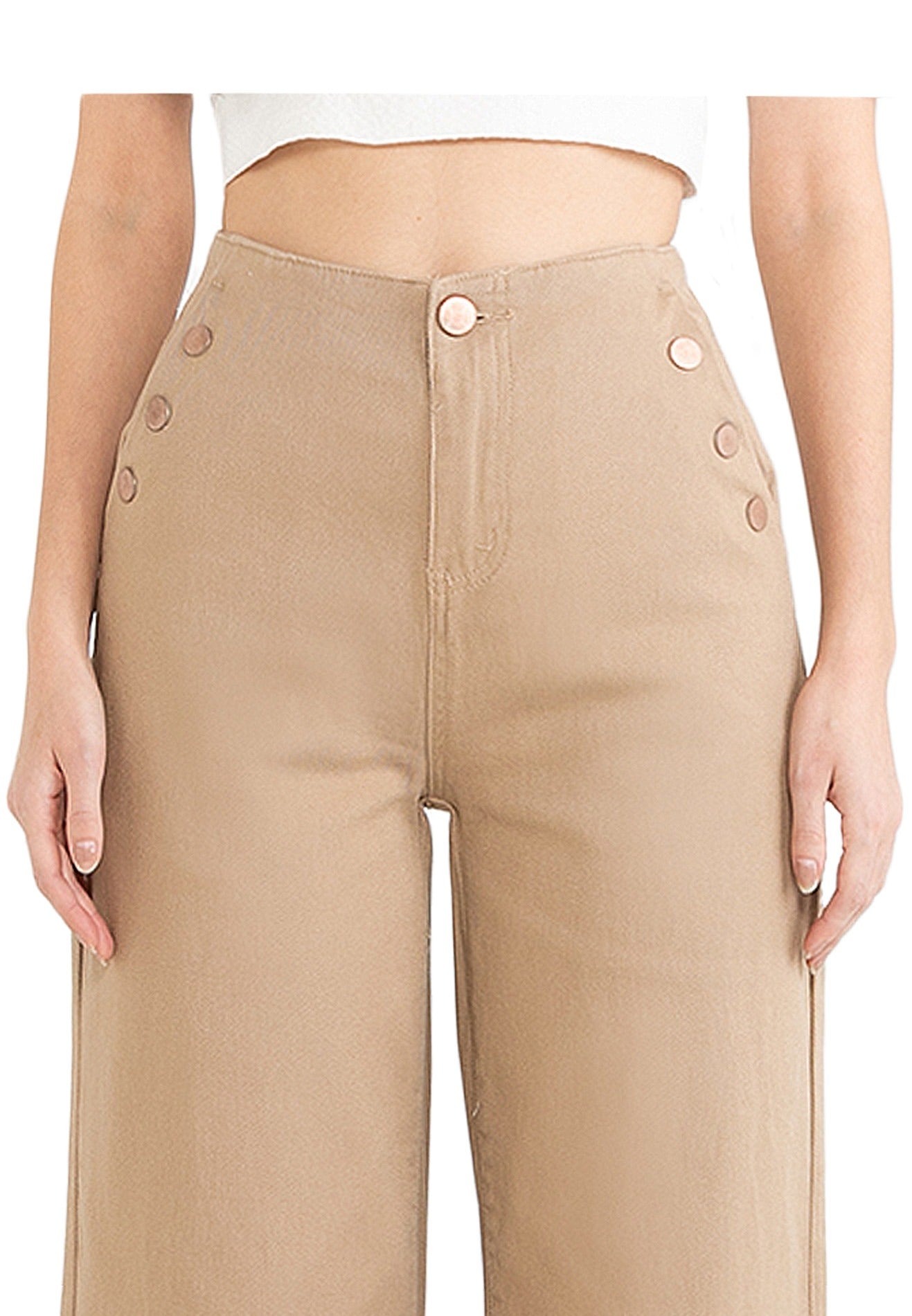 VOIR JEANS Button Details Wide Leg Pants