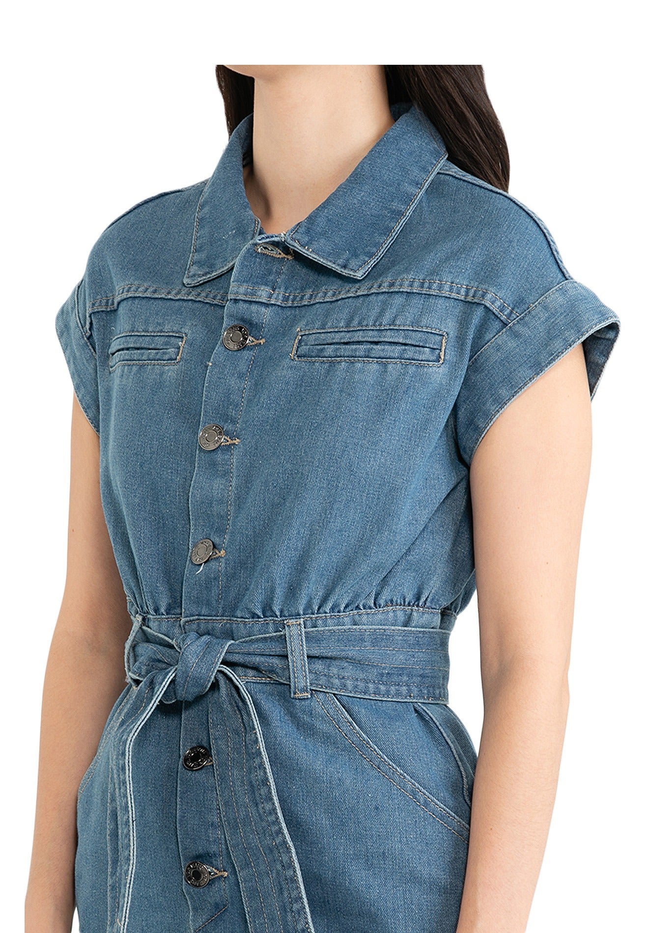 VOIR JEANS Button Down Belted Shirt Denim Dress