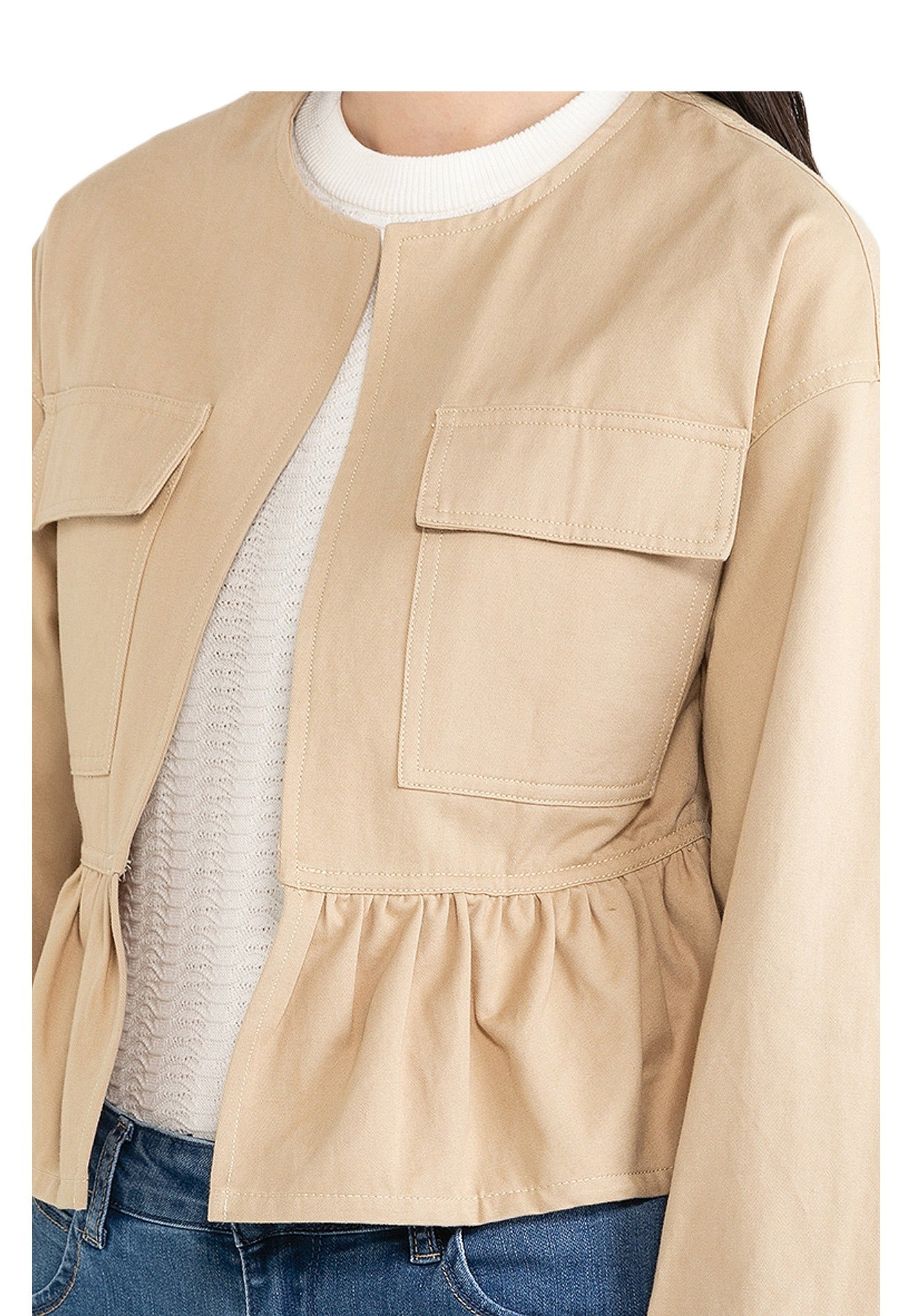 VOIR JEANS Flap Pocket Ruffle Hemline Jacket