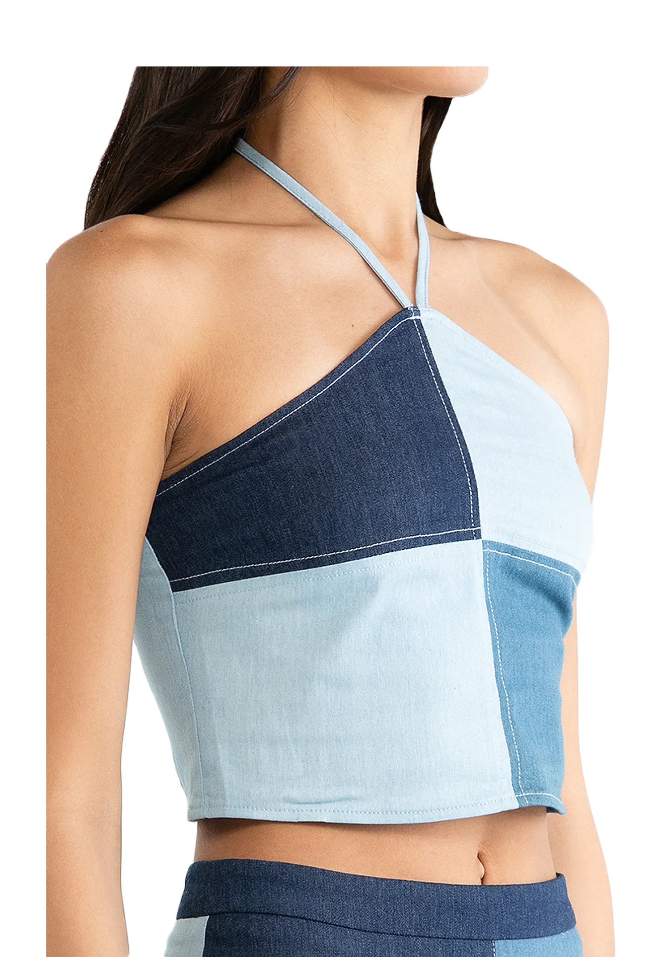 ELLE Apparel Color-Block Denim Top