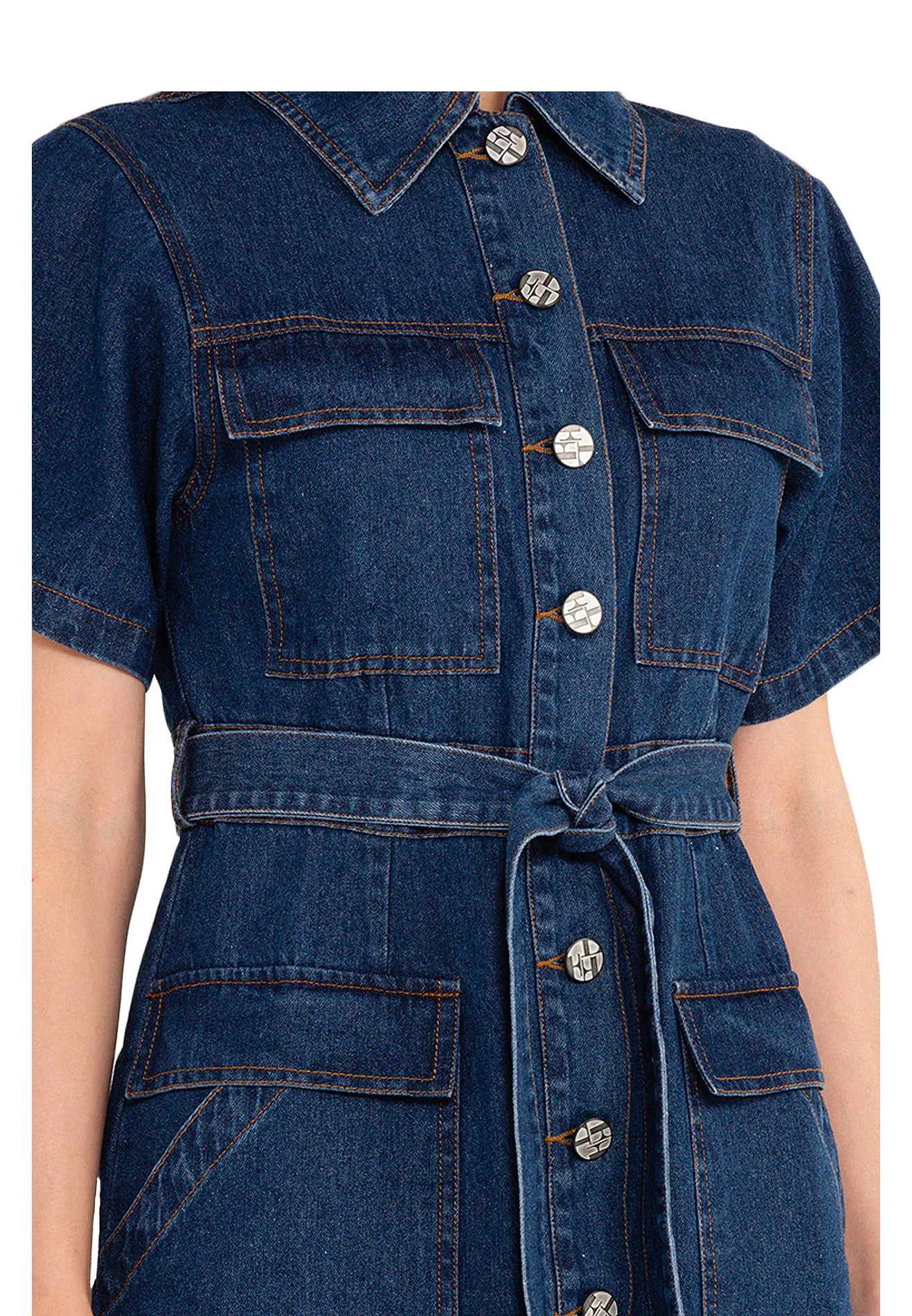 ELLE Apparel Denim Belted Dress