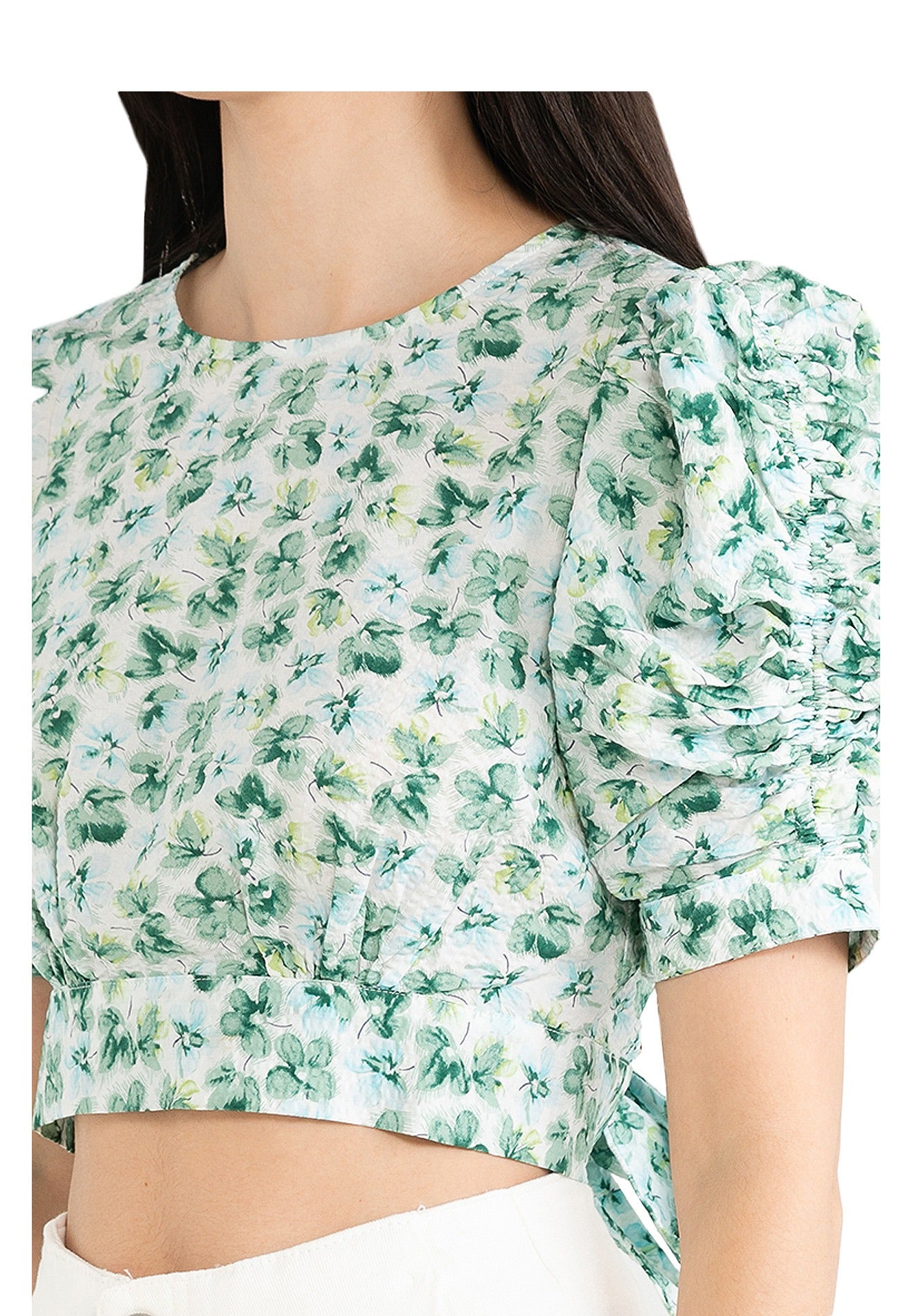 VOIR JEANS Puff Sleeves Buttoned Back Top