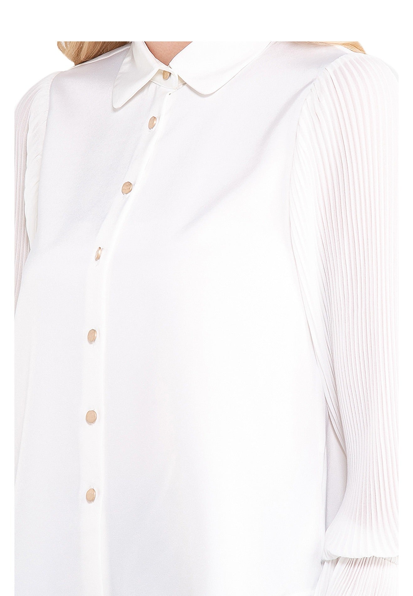 ELLE Apparel Trumpet Sleeve Pleated Chiffon Blouse