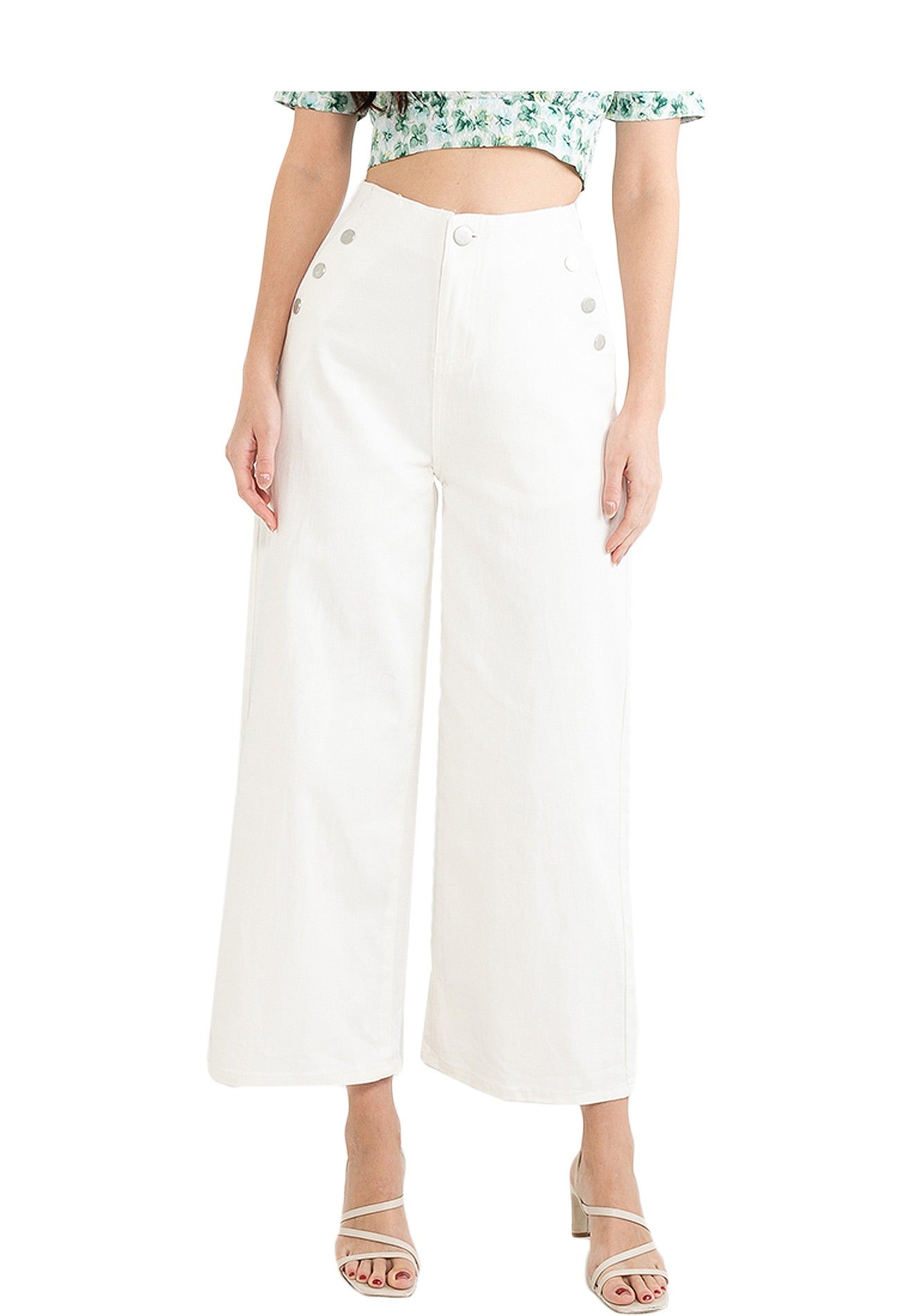 VOIR JEANS Button Details Wide Leg Pants