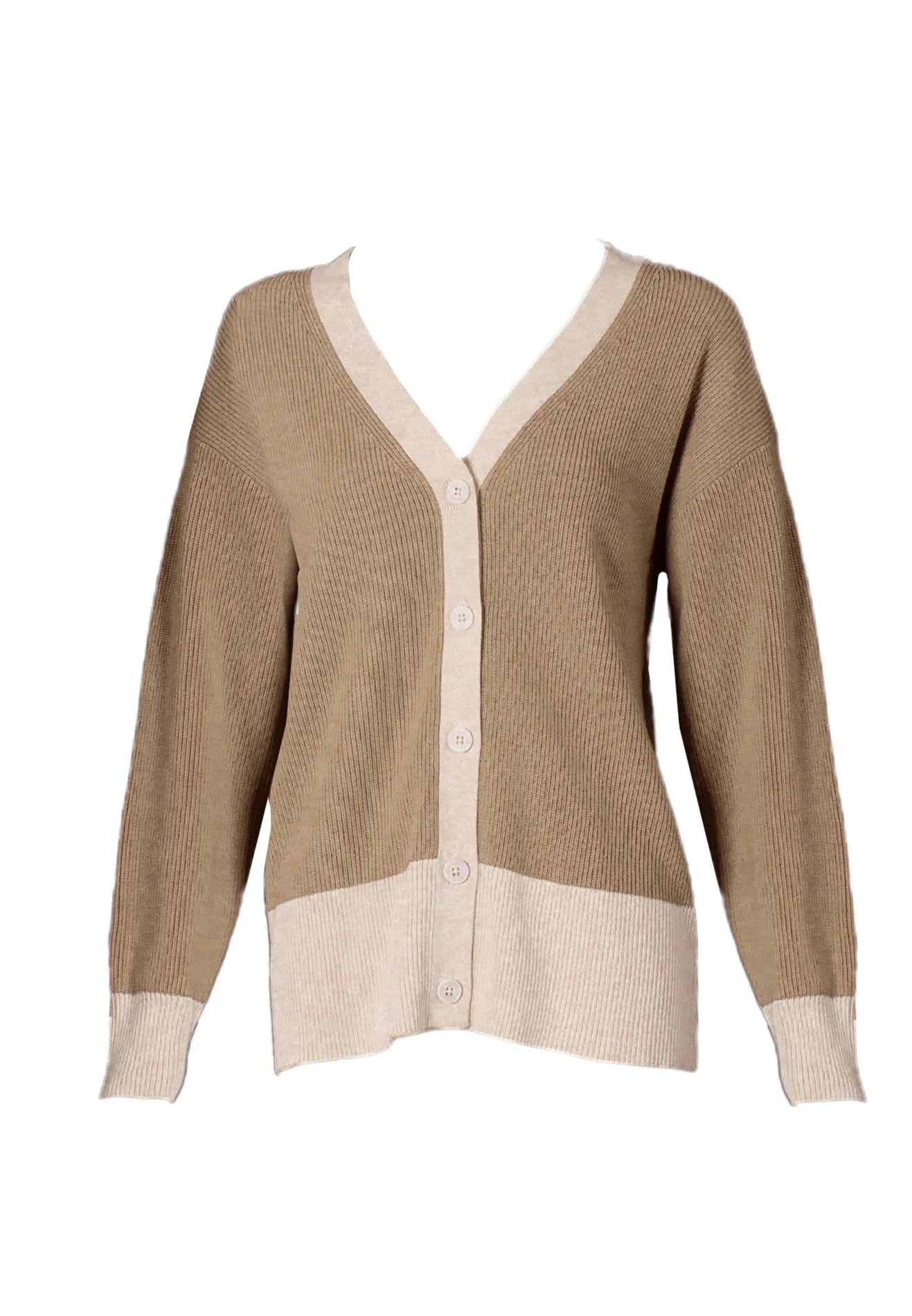 DAISY By VOIR Long Sleeves Color-Contrast Paneled Open Knit Cardigan