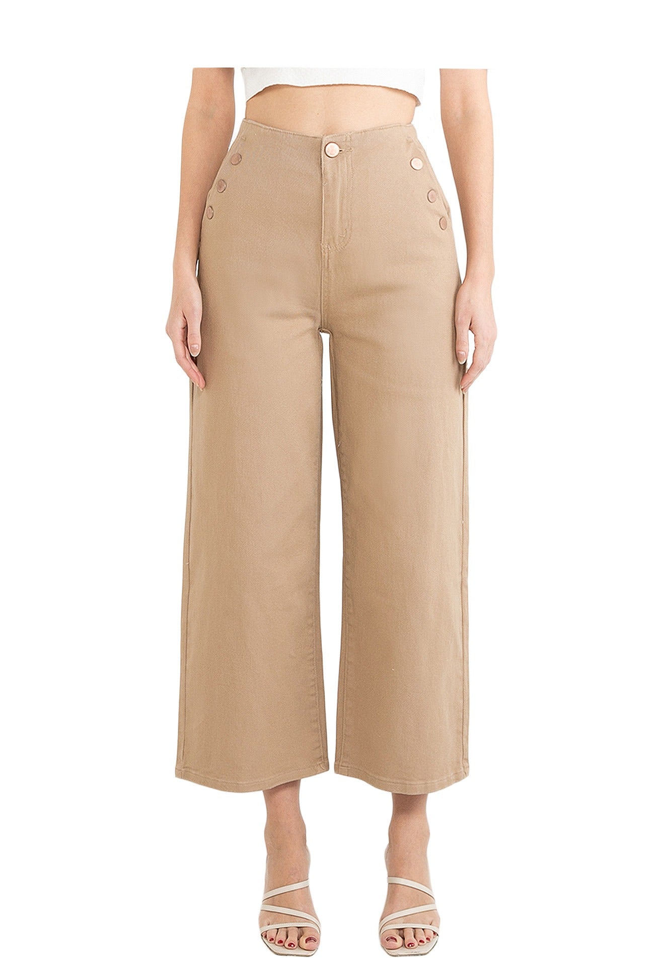 VOIR JEANS Button Details Wide Leg Pants