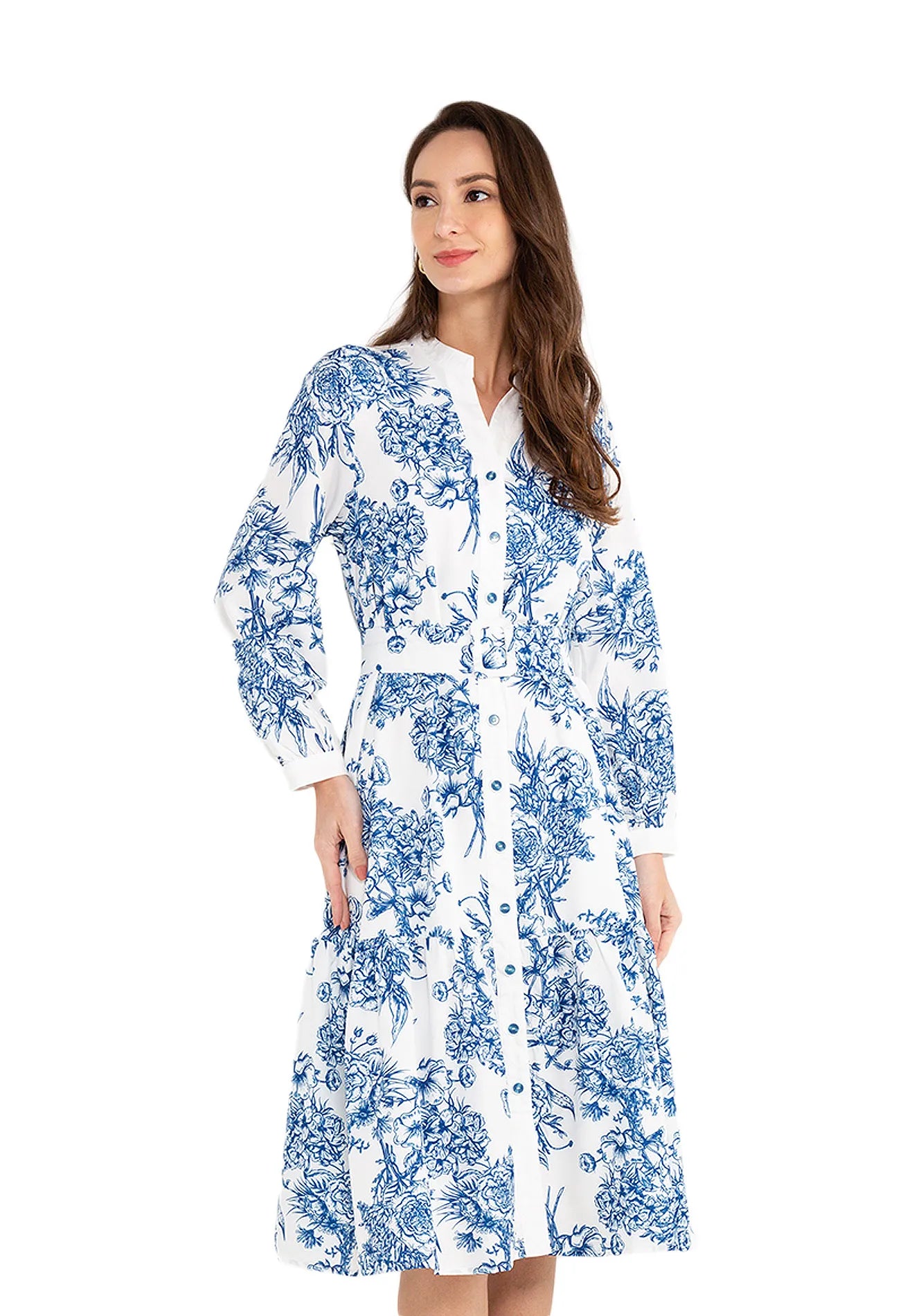 ELLE Apparel Floral Printed Ruffle Hem Belted Dress