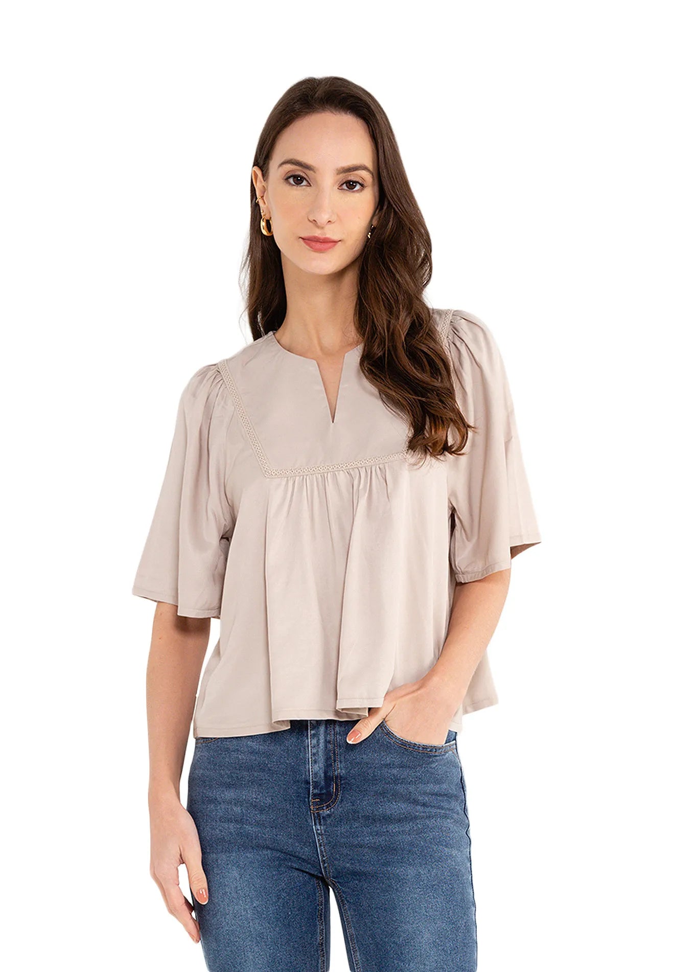 ELLE Apparel Notch-Neck Blouse