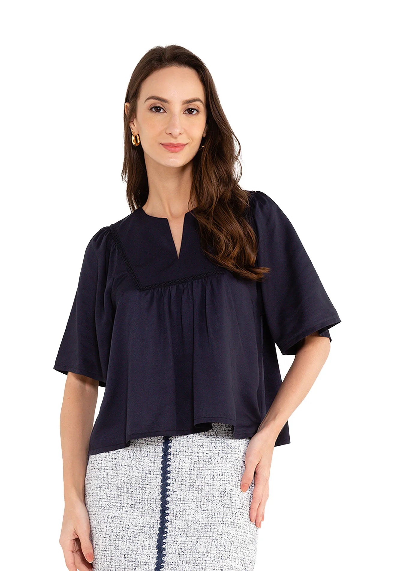 ELLE Apparel Notch-Neck Blouse