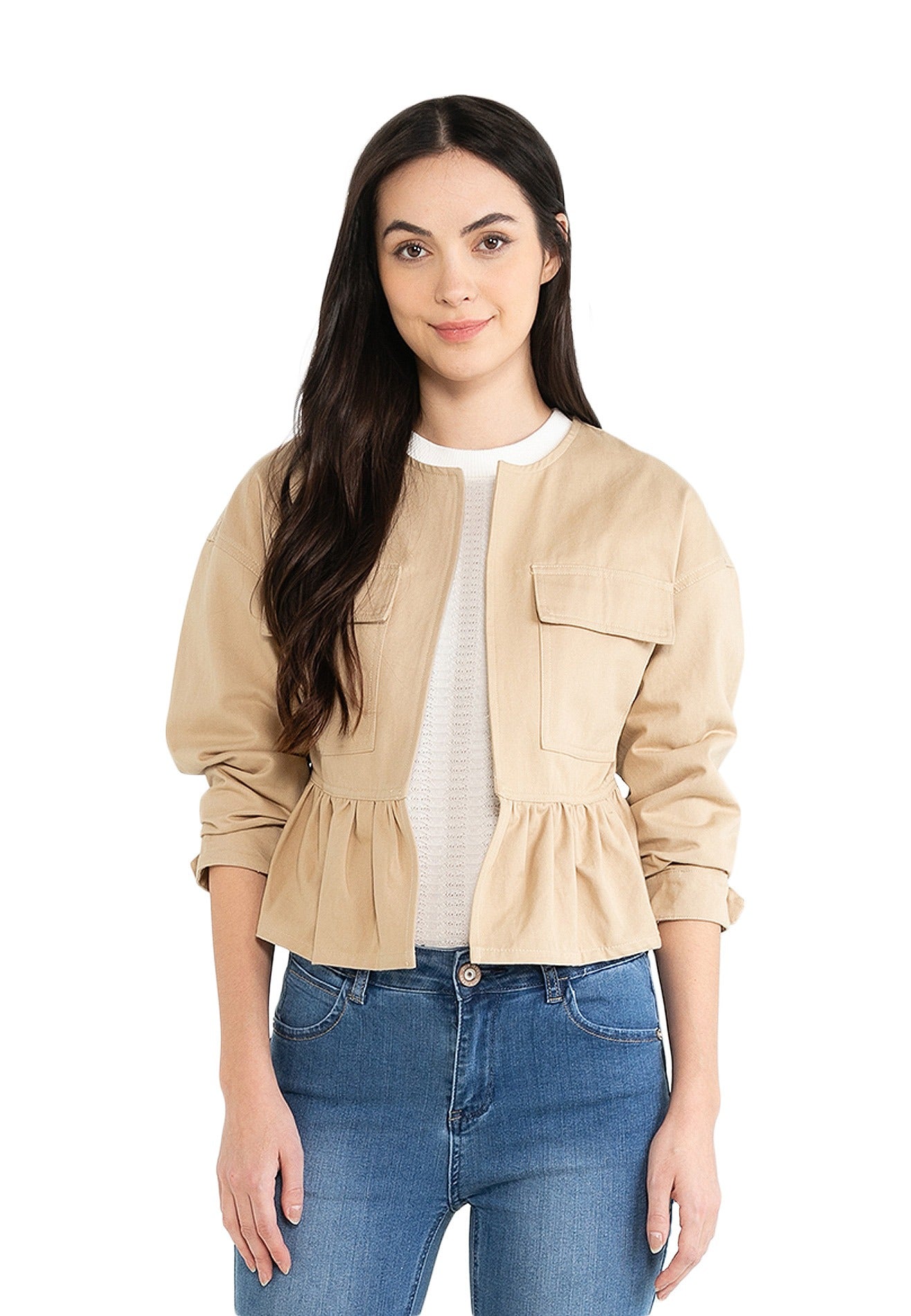 VOIR JEANS Flap Pocket Ruffle Hemline Jacket