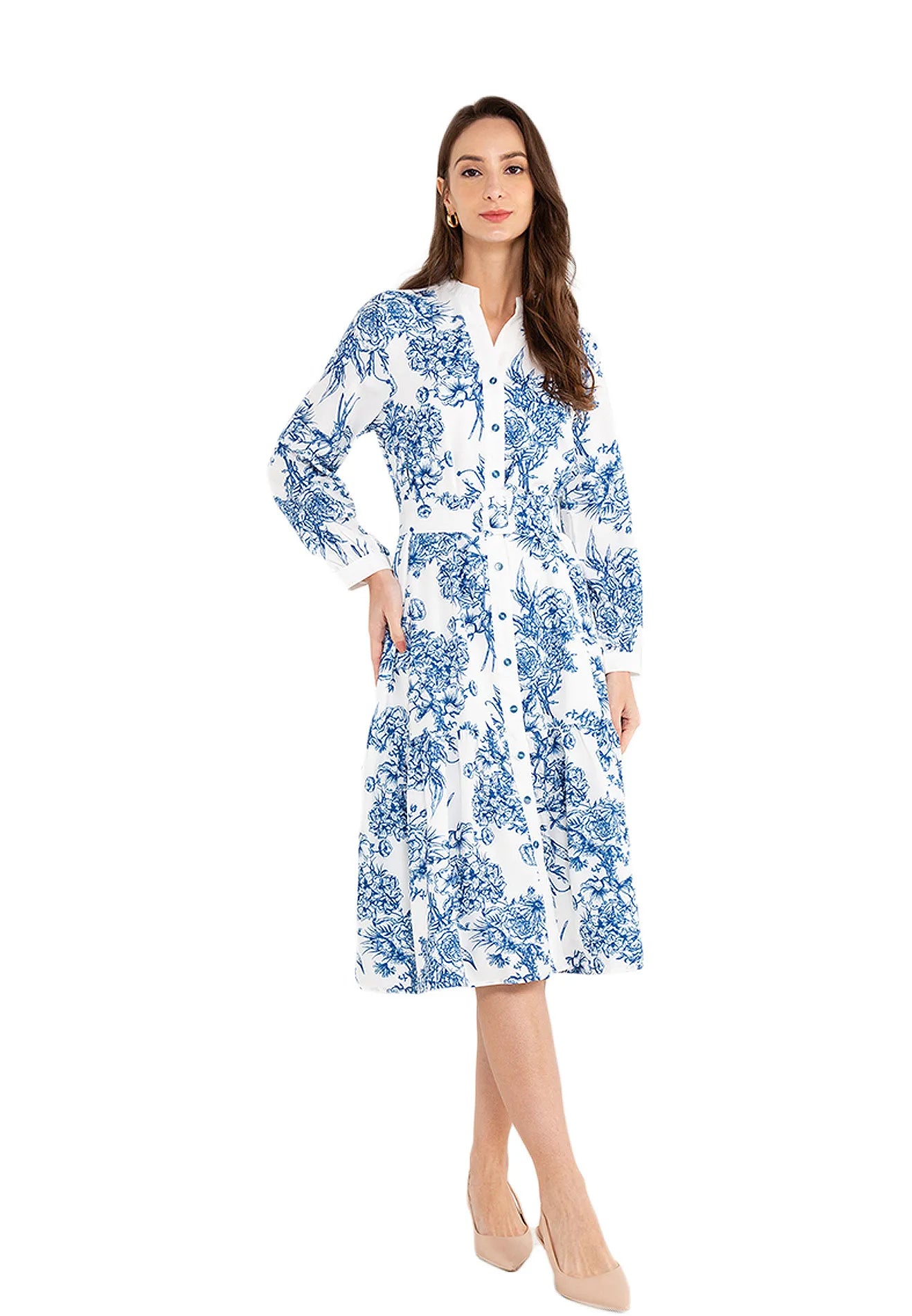 ELLE Apparel Floral Printed Ruffle Hem Belted Dress