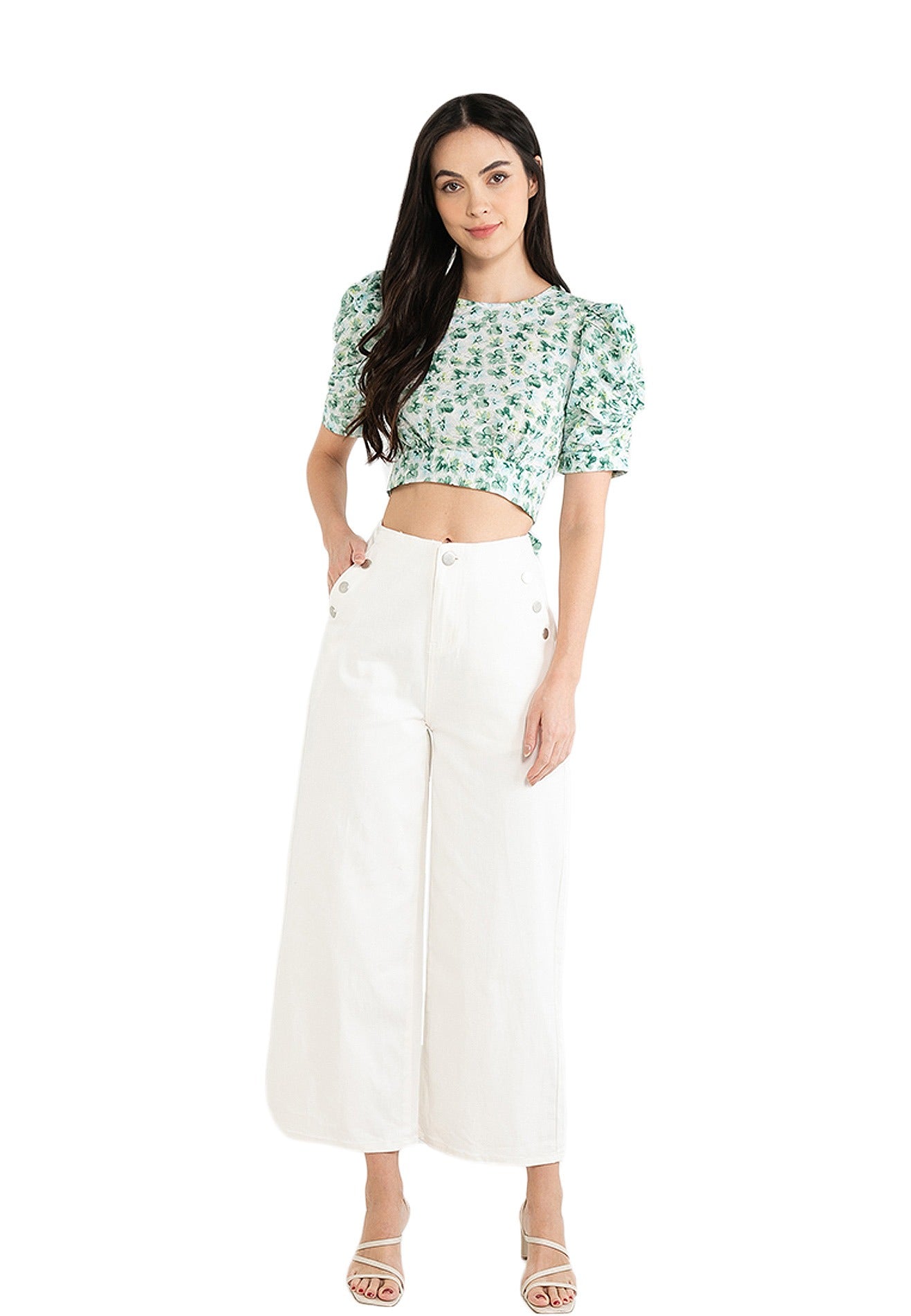VOIR JEANS Puff Sleeves Buttoned Back Top