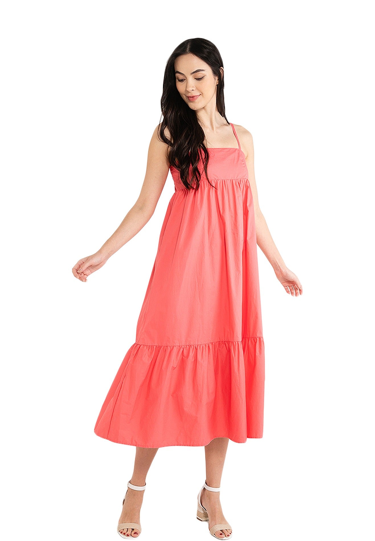 VOIR JEANS Sleeveless Babydoll Flare Hemline Midi Dress