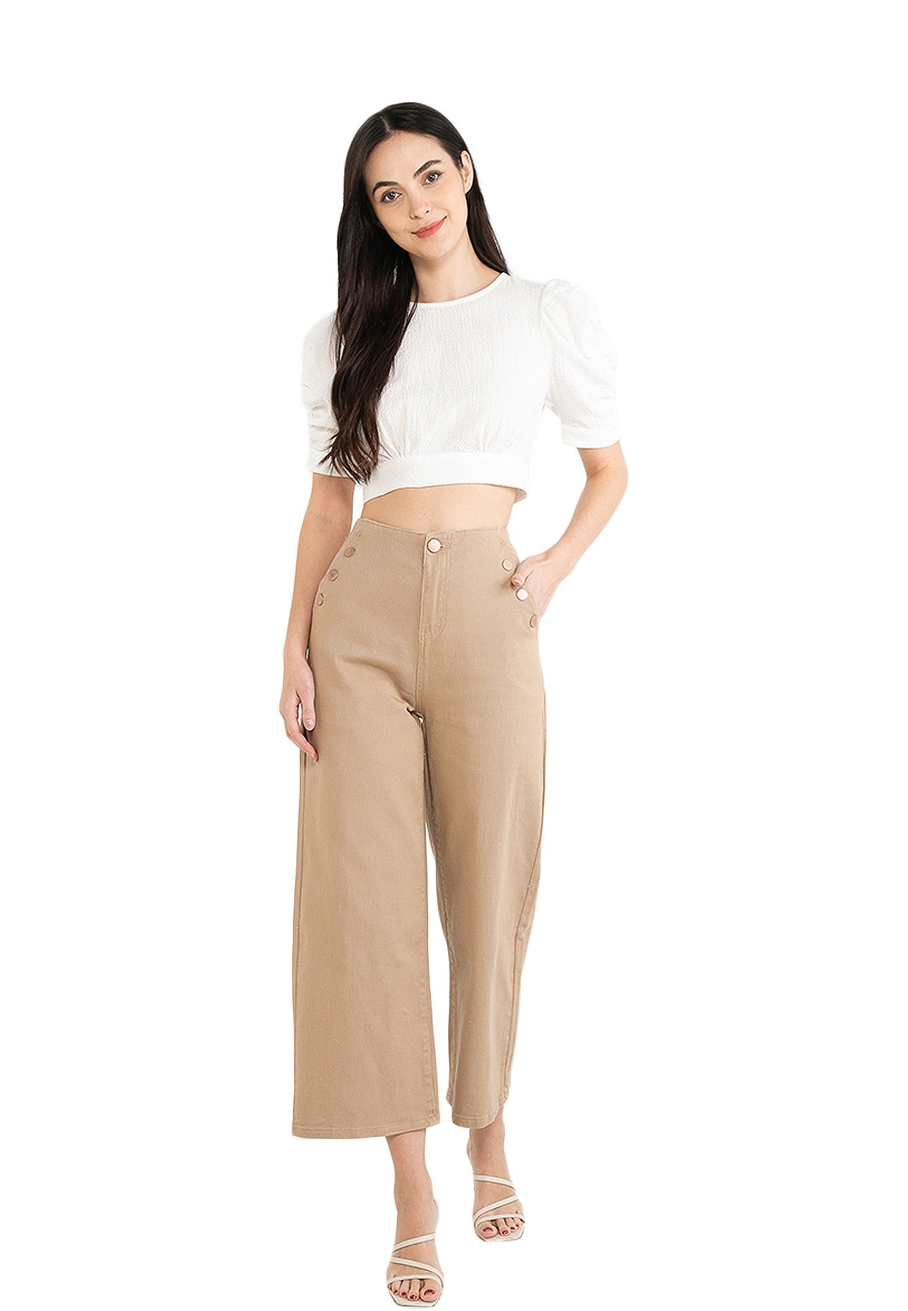 VOIR JEANS Button Details Wide Leg Pants