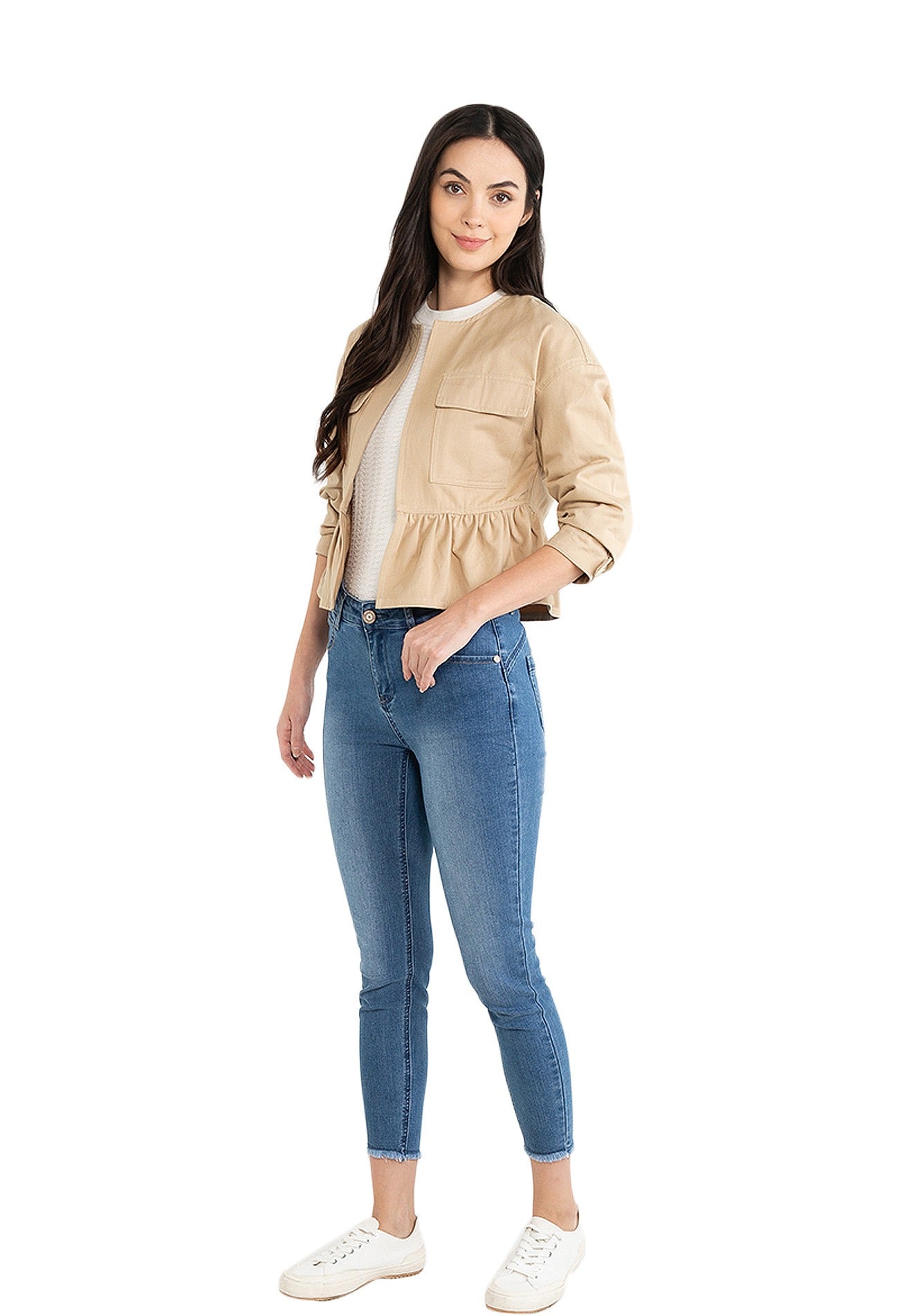 VOIR JEANS Flap Pocket Ruffle Hemline Jacket